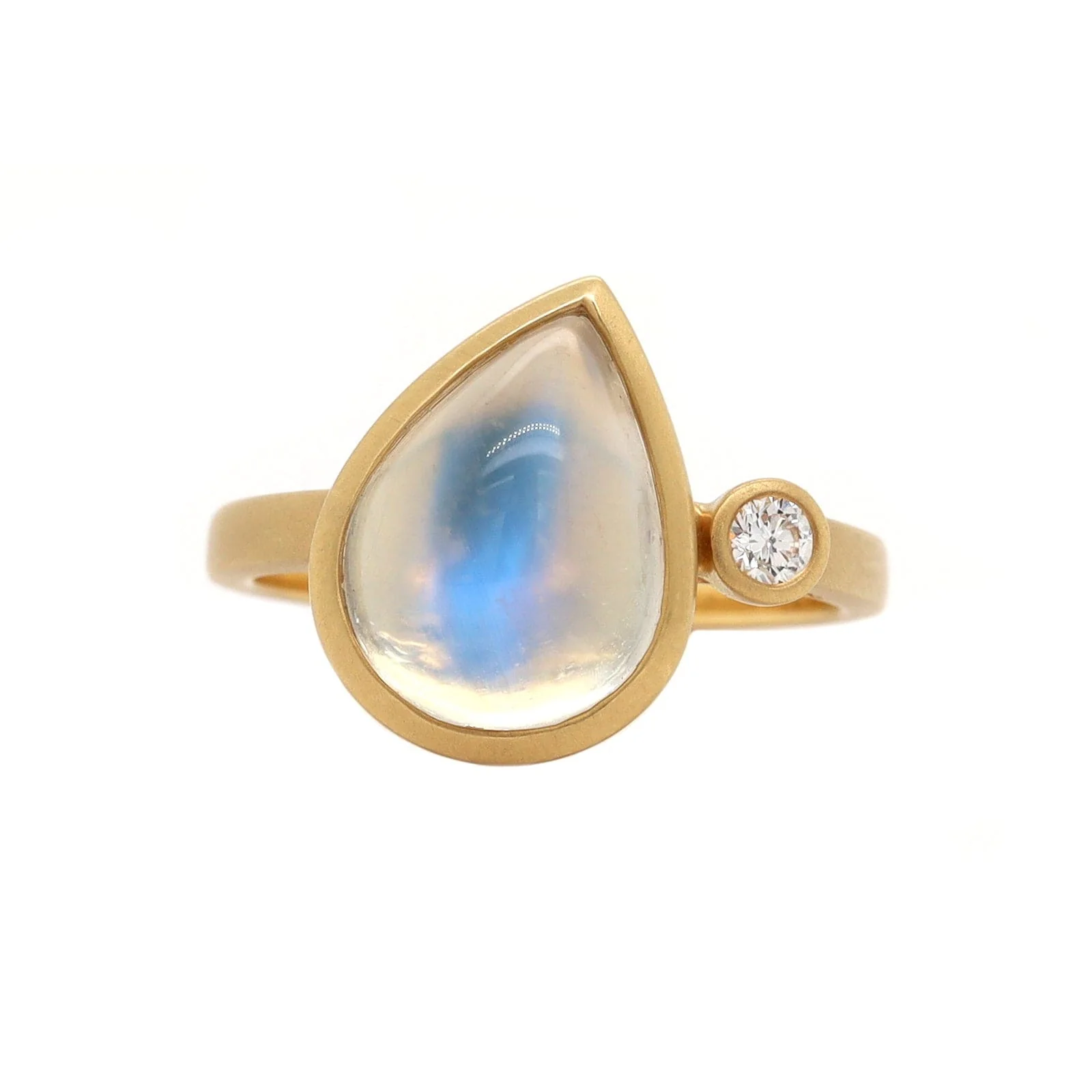18K Yellow Gold Pear Shaped Moonstone and Diamond Ring
