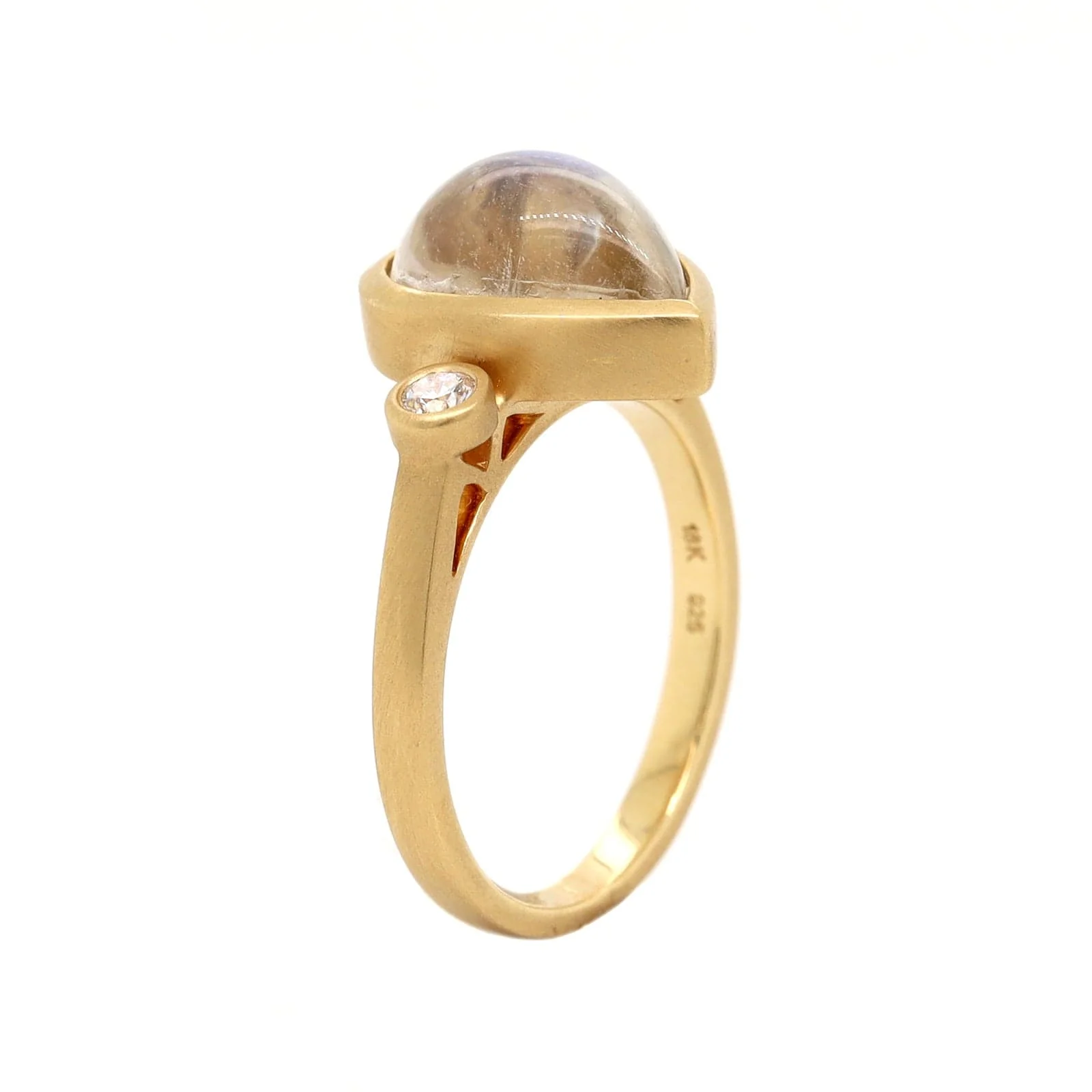18K Yellow Gold Pear Shaped Moonstone and Diamond Ring - Image 2