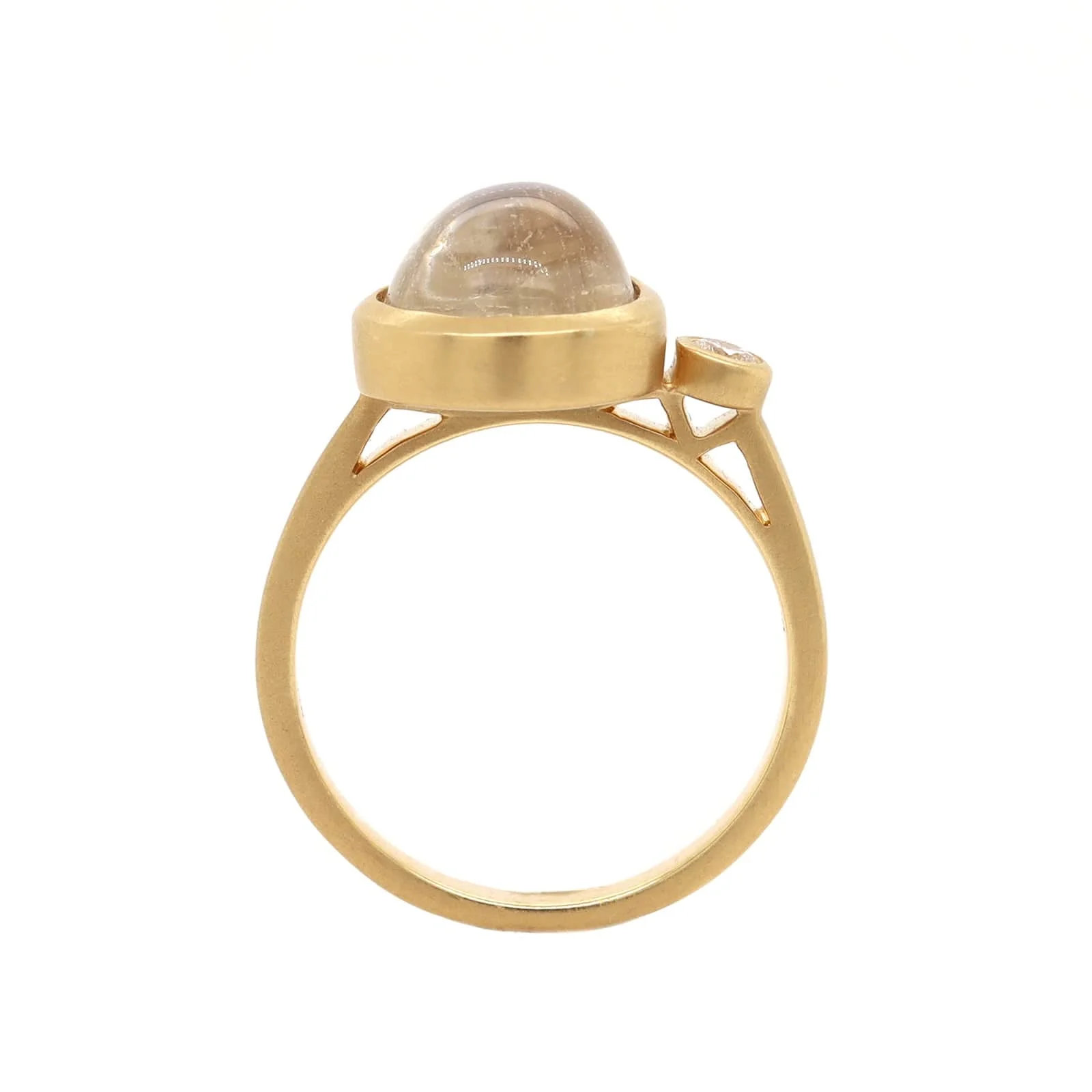 18K Yellow Gold Pear Shaped Moonstone and Diamond Ring - Image 3