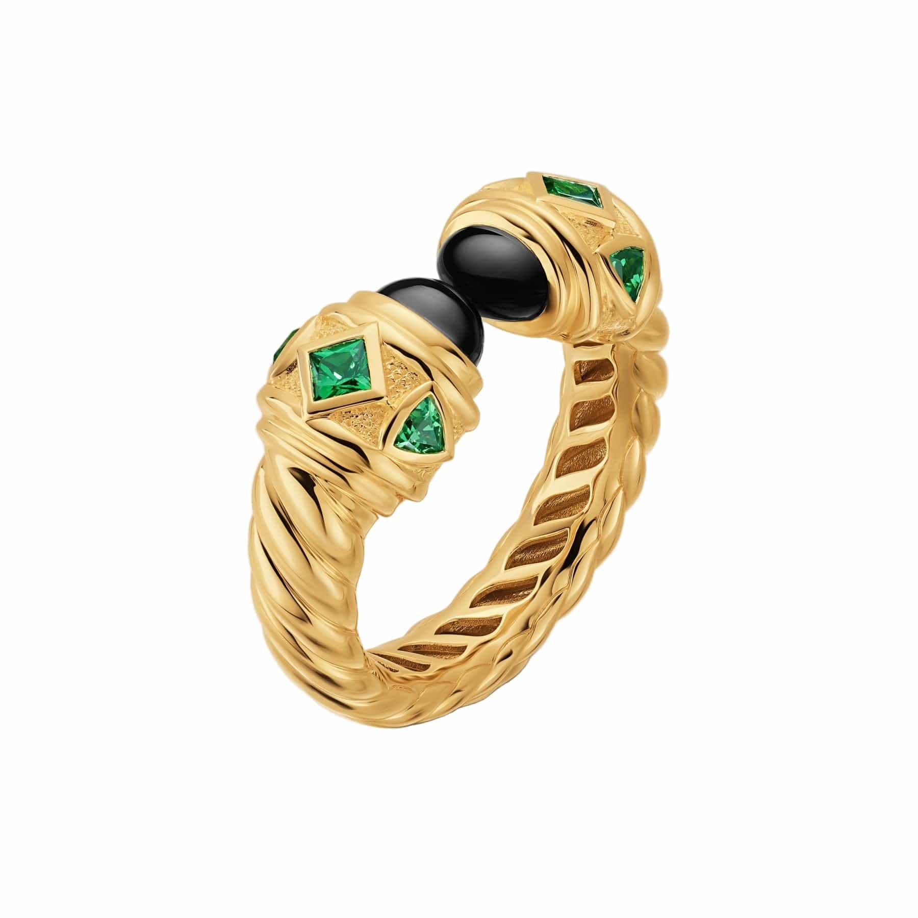 Renaissance® Color Ring 18K Yellow Gold with Black Onyx and Tsavorites, 9.9mm - Image 2