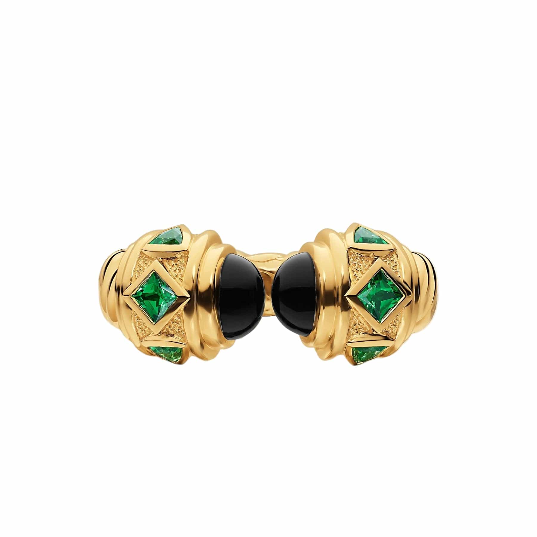 Renaissance® Color Ring 18K Yellow Gold with Black Onyx and Tsavorites, 9.9mm - Image 3