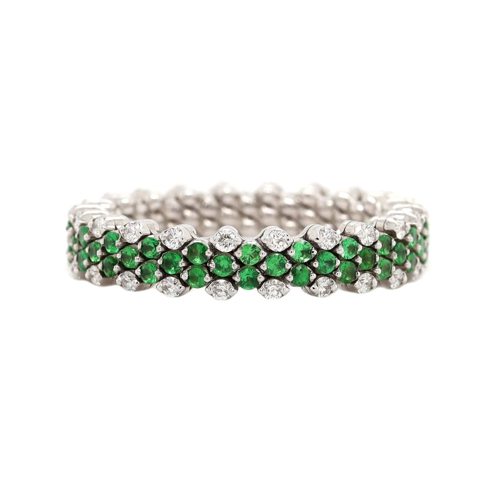 18K White Gold 5 Row Adjustable Diamond and Tsavorite Ring - Image 2