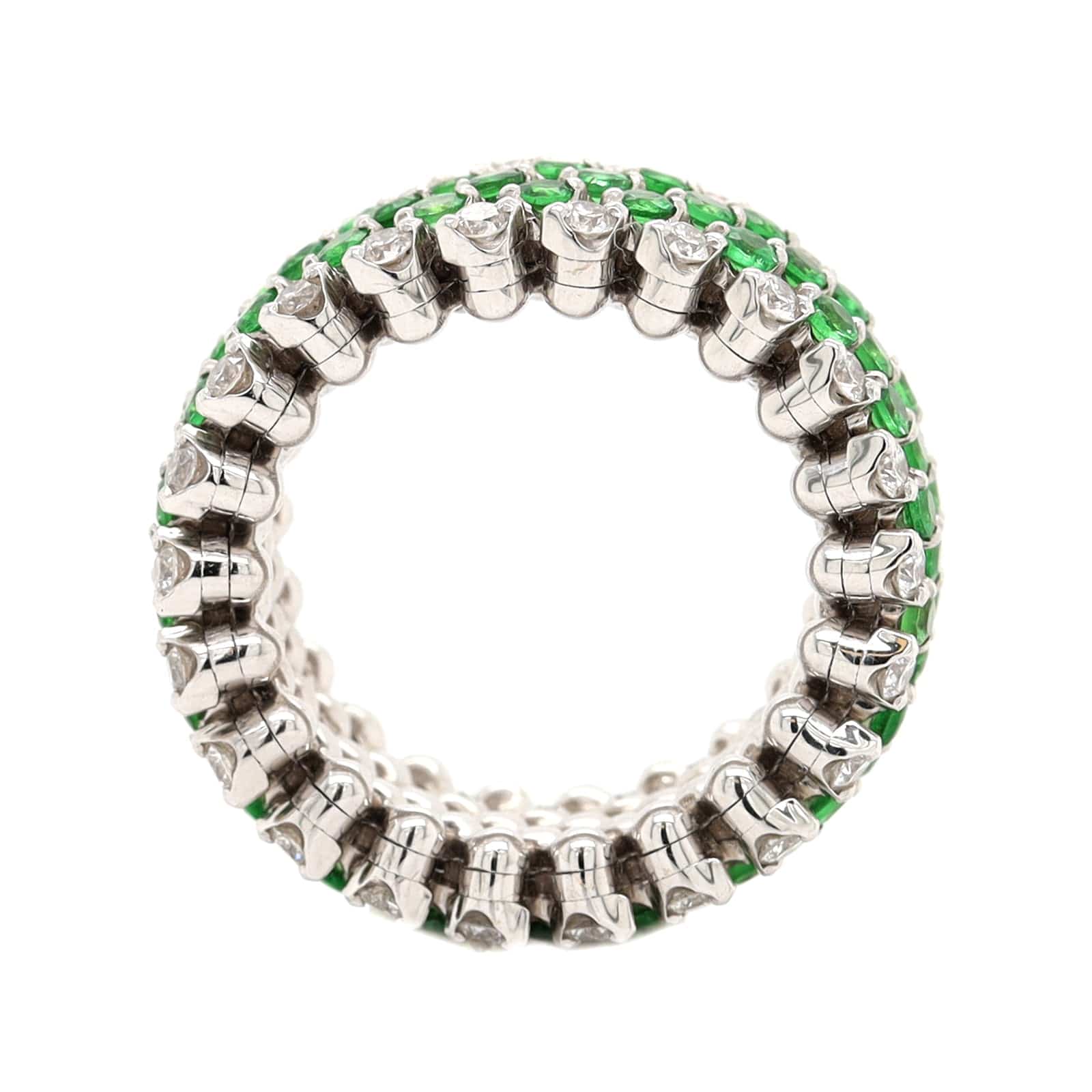 18K White Gold 5 Row Adjustable Diamond and Tsavorite Ring - Image 3