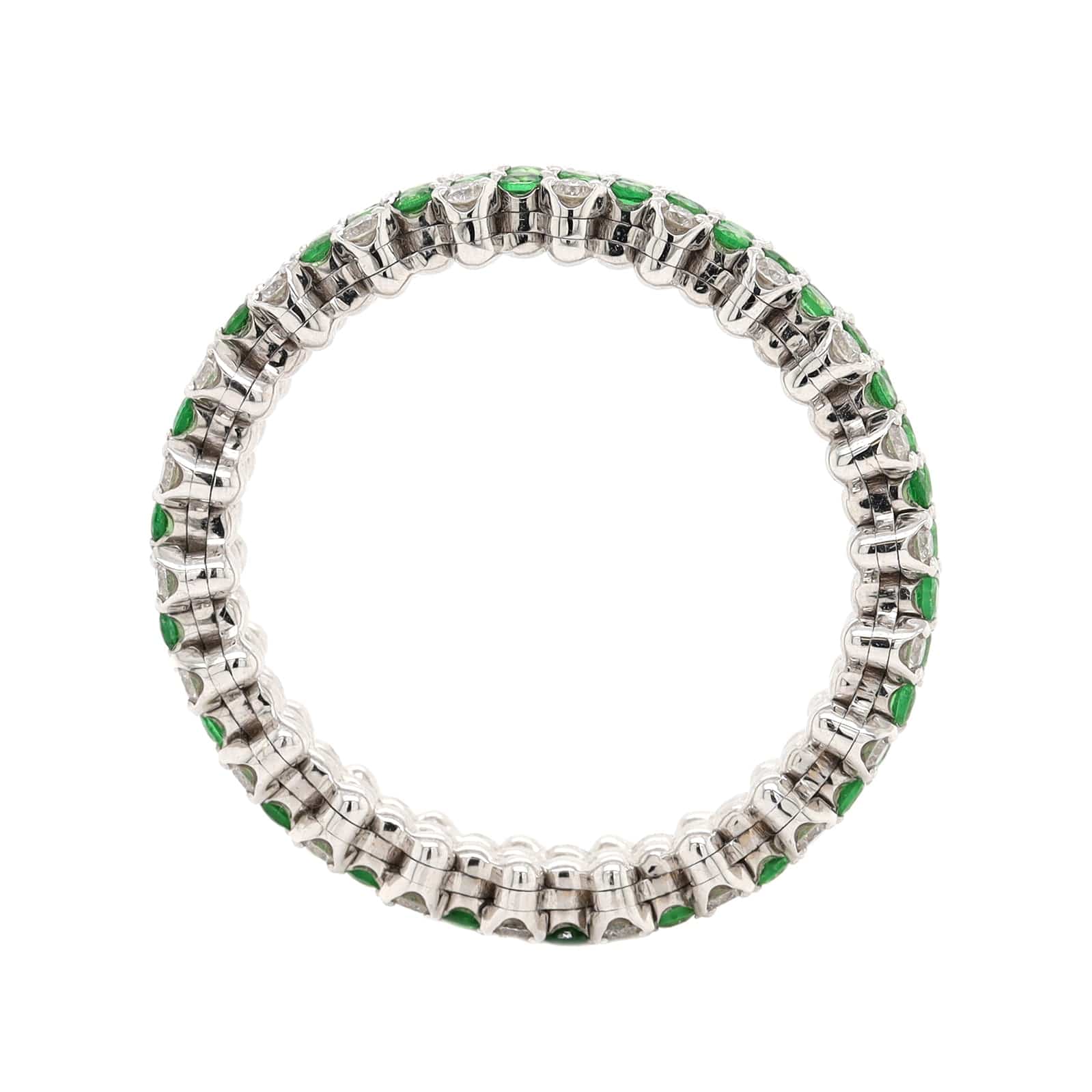 18K White Gold 5 Row Adjustable Diamond and Tsavorite Ring - Image 4