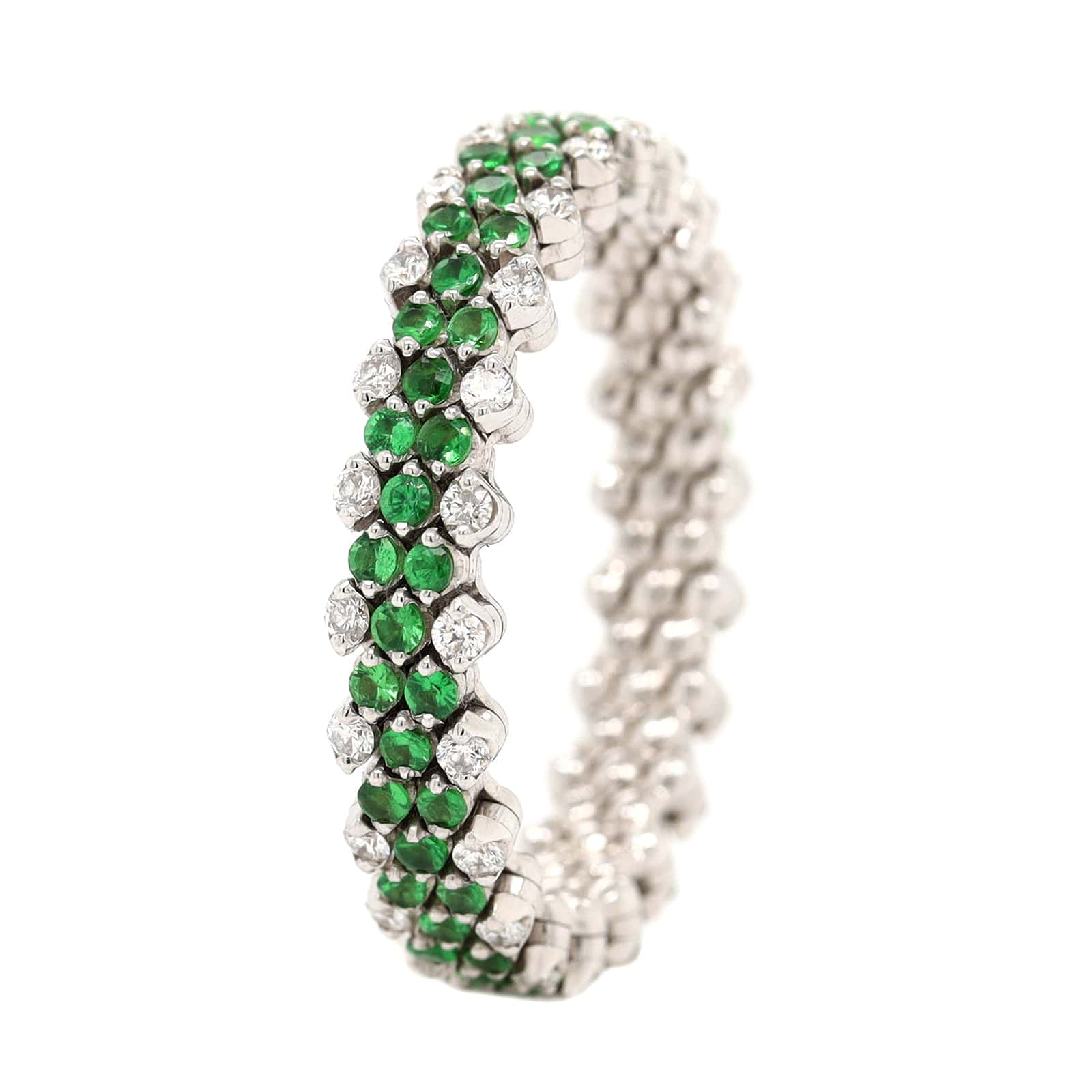 18K White Gold 5 Row Adjustable Diamond and Tsavorite Ring - Image 6