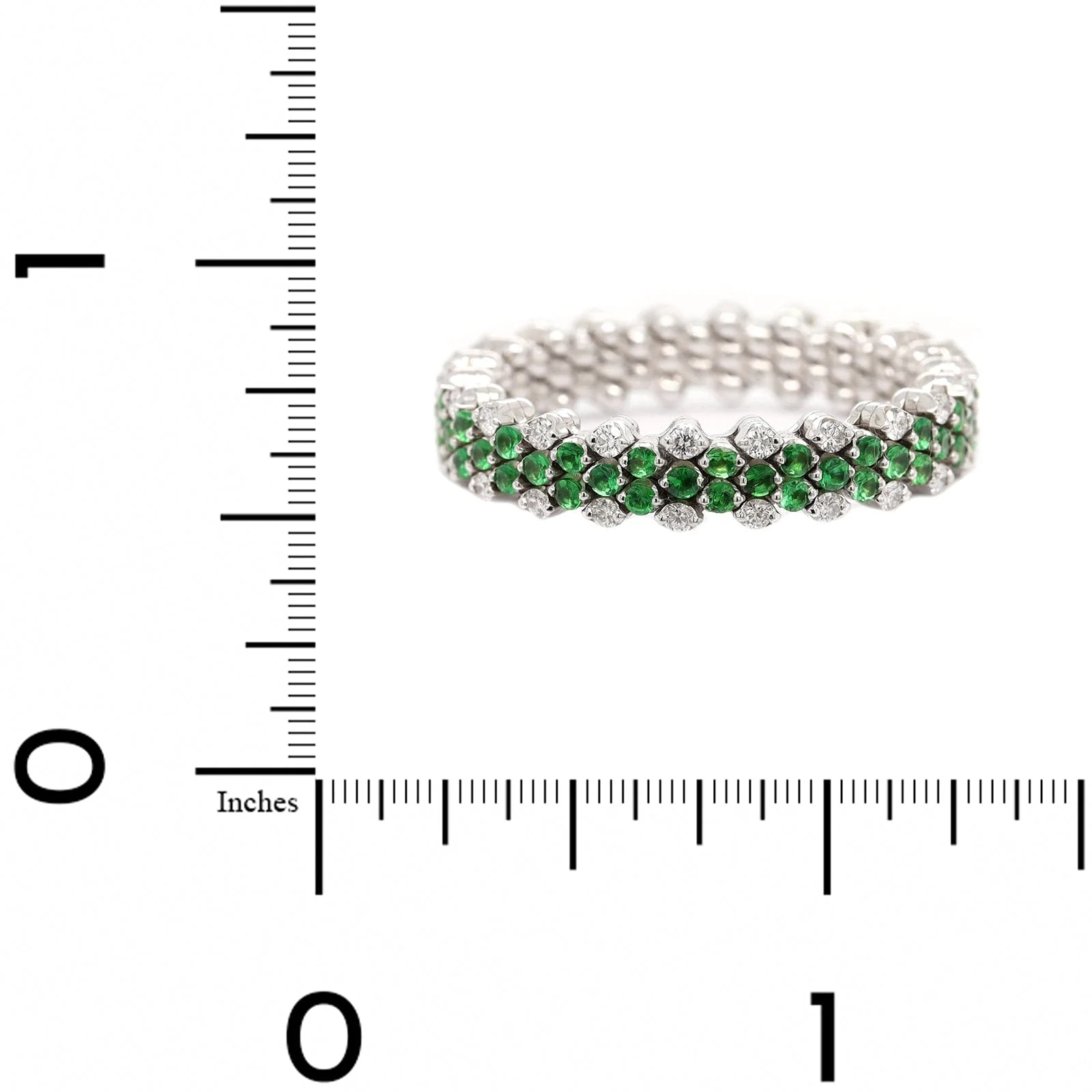 18K White Gold 5 Row Adjustable Diamond and Tsavorite Ring - Image 7