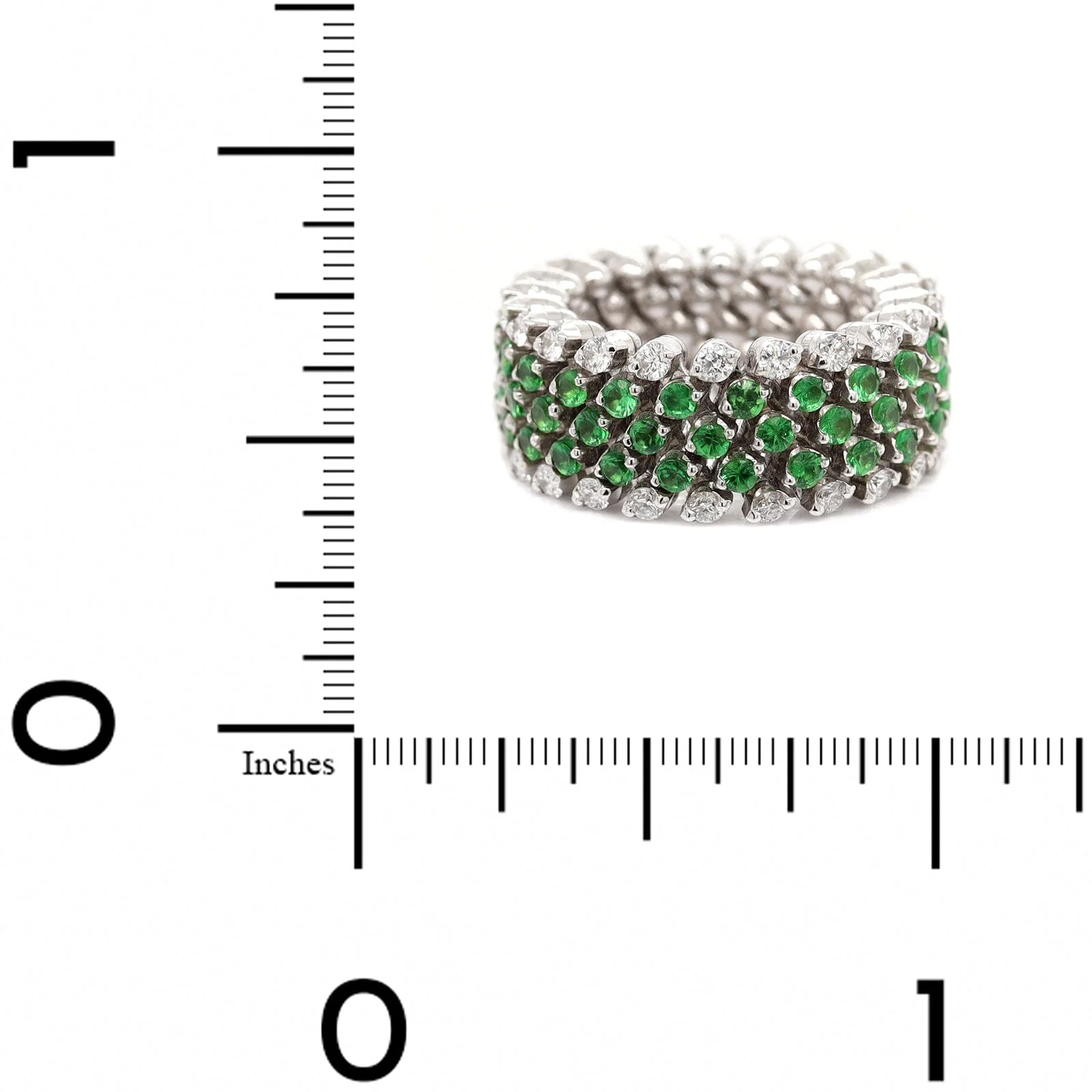 18K White Gold 5 Row Adjustable Diamond and Tsavorite Ring - Image 8