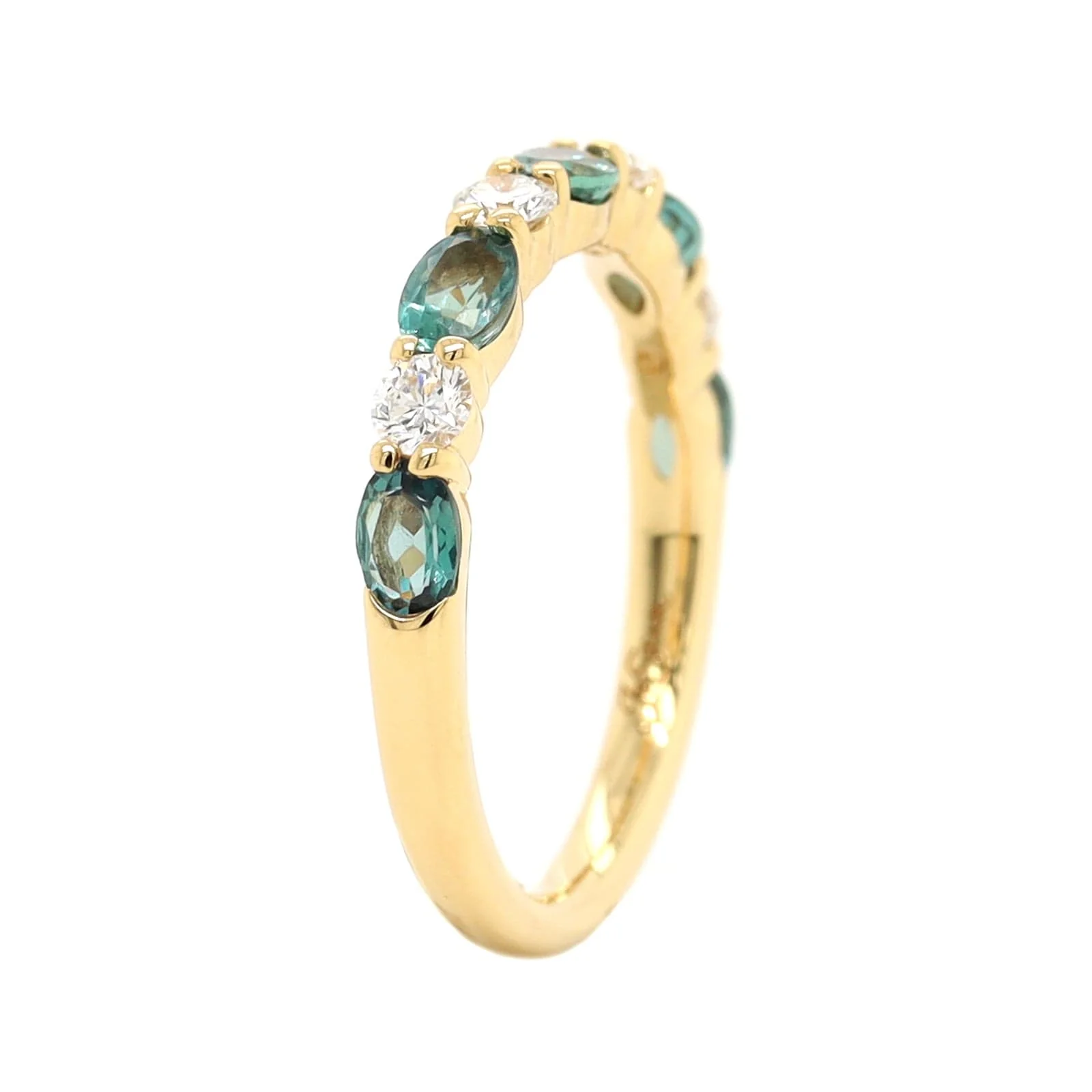 18K Yellow Gold Alternating Oval Alexandrite and Round Diamond Band - Image 2