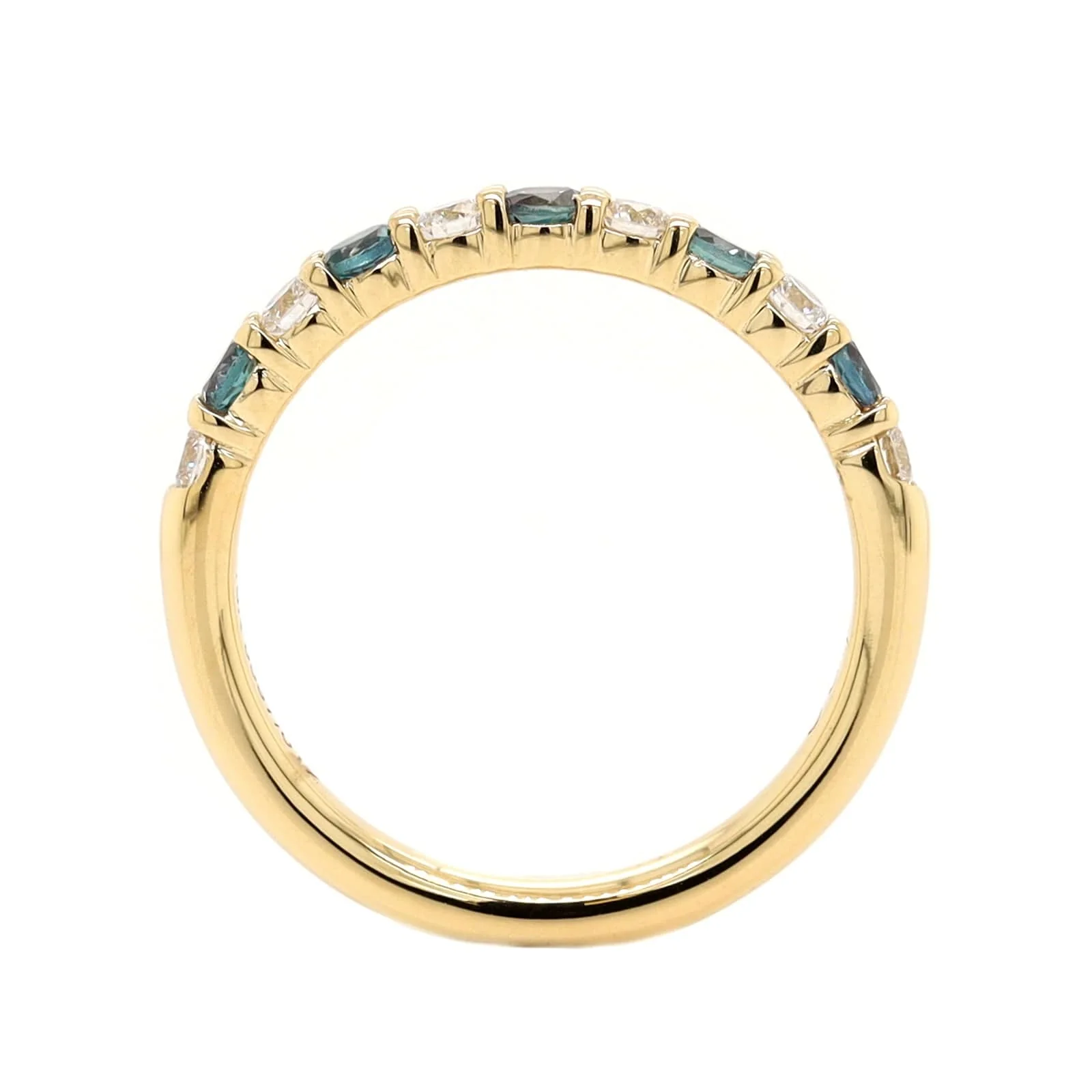 18K Yellow Gold Alternating Alexandrite and Diamond Band - Image 3