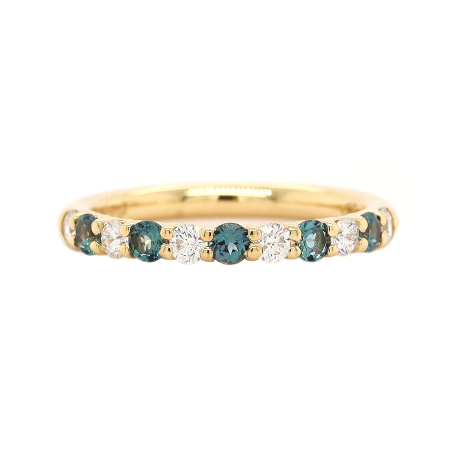 18K Yellow Gold Alternating Alexandrite and Diamond Band - Image 5