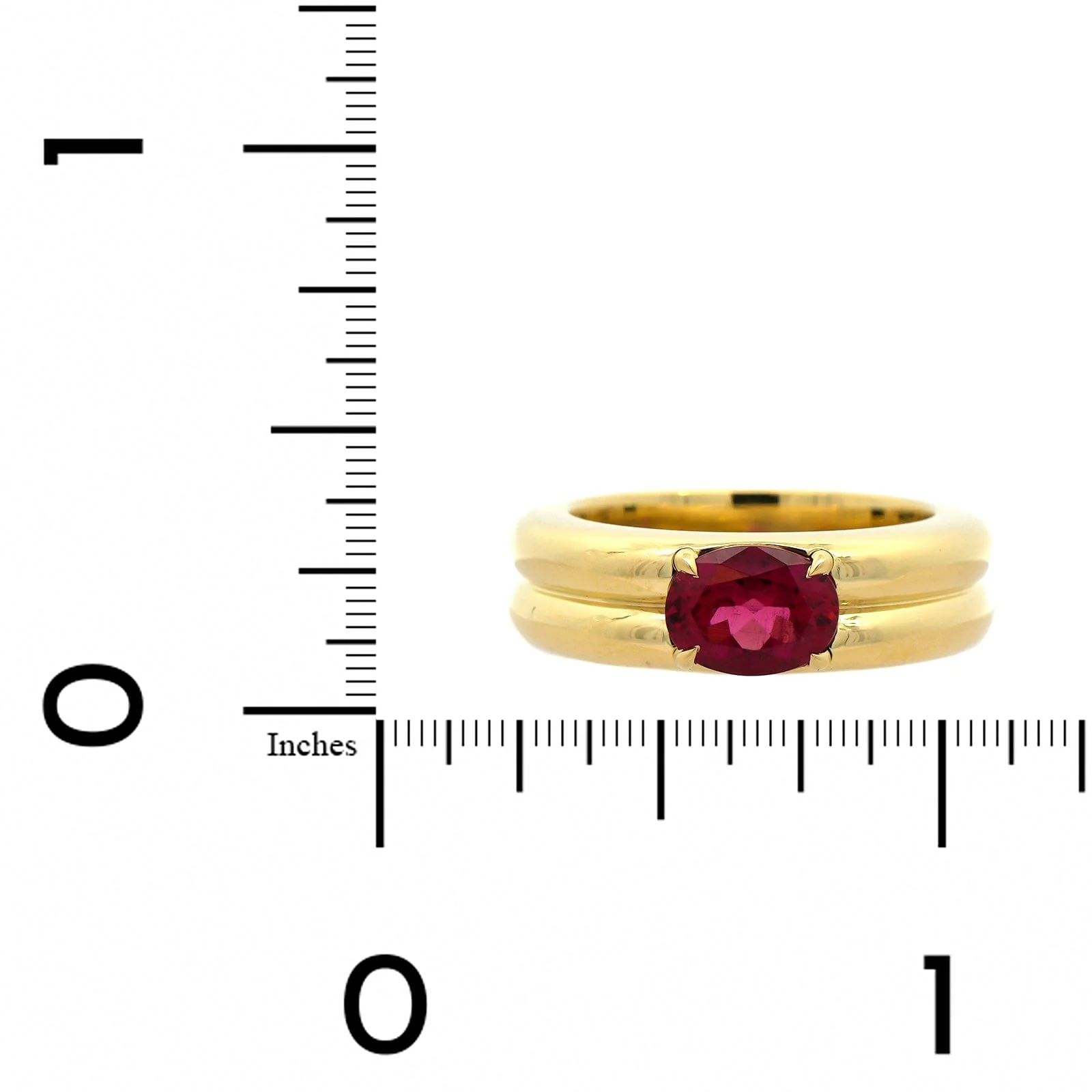 18K Yellow Gold Oval Rubellite 2 Row Bubble Ring - Image 3
