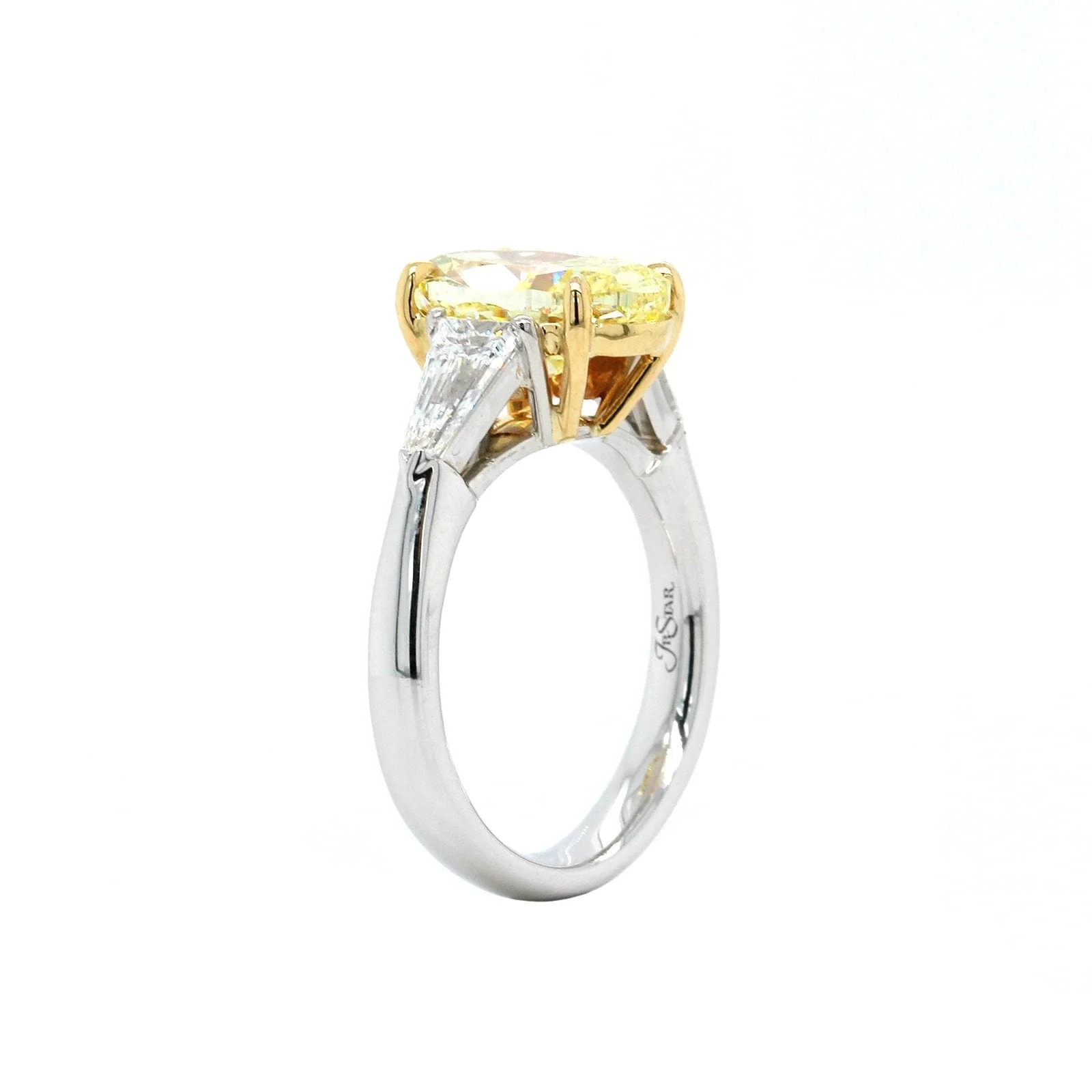 Platinum and 18K Yellow Gold 3 Stone Fancy Yellow Diamond Ring - Image 3