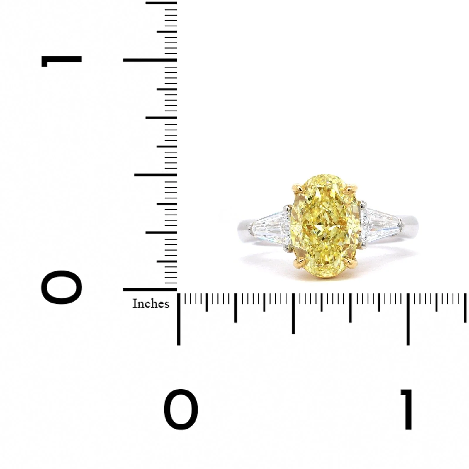 Platinum and 18K Yellow Gold 3 Stone Fancy Yellow Diamond Ring - Image 4