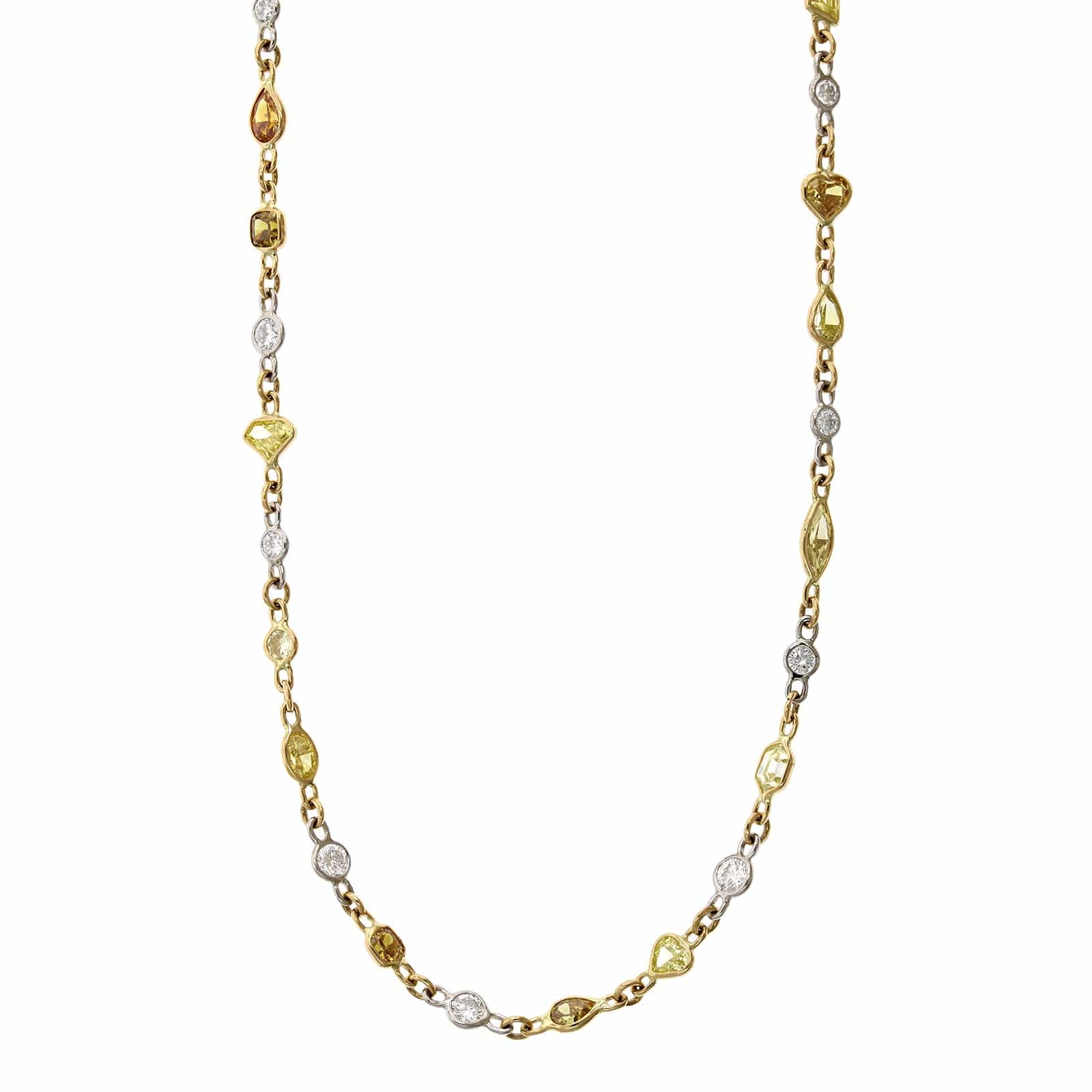 Oscar Heyman Platinum Bezel Set Fancy Yellow and White diamond Necklace