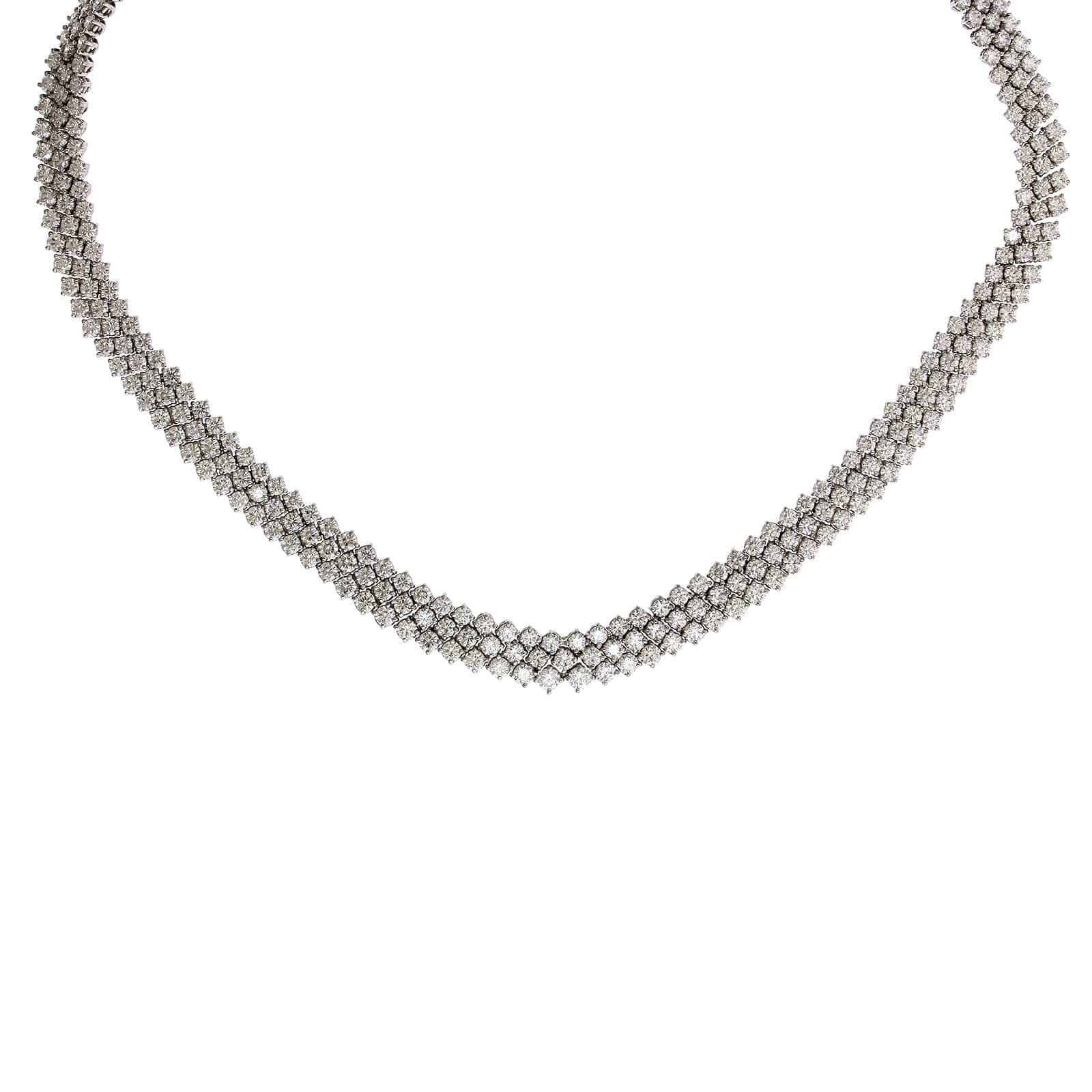 18K White Gold 3 Row Diamond Necklace - Image 4