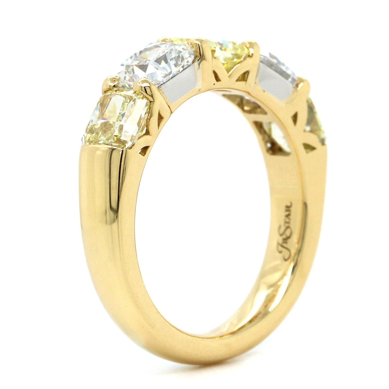 18K Yellow Gold 5 Stone Radiant Fancy Yellow Diamond Band - Image 2