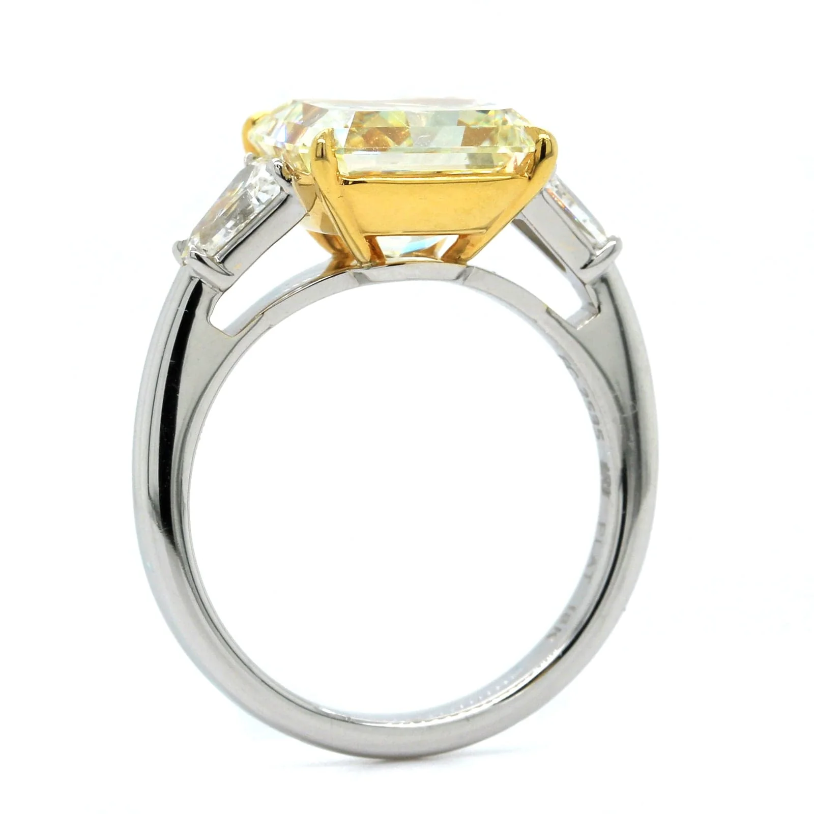 Platinum Radiant Cut Fancy Yellow Diamond 3 Stone Engagement Ring - Image 3