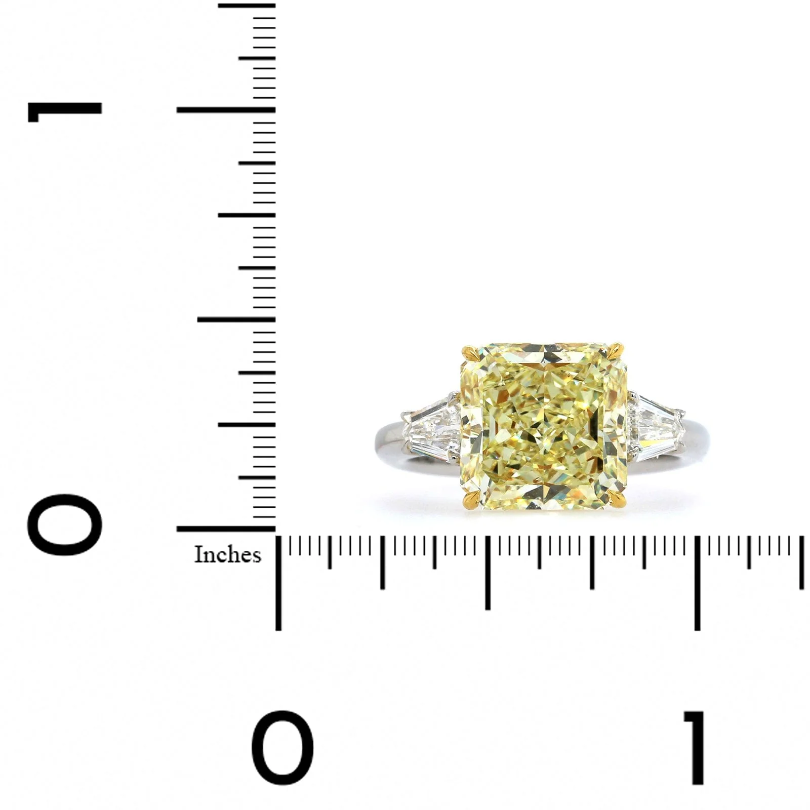 Platinum Radiant Cut Fancy Yellow Diamond 3 Stone Engagement Ring - Image 4