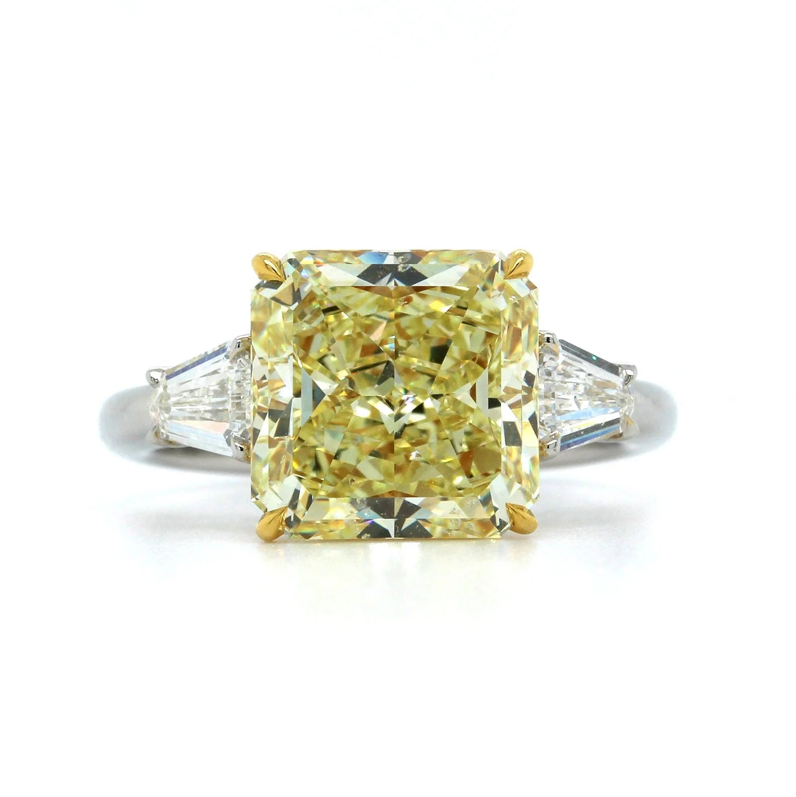 Platinum Radiant Cut Fancy Yellow Diamond 3 Stone Engagement Ring - Image 5