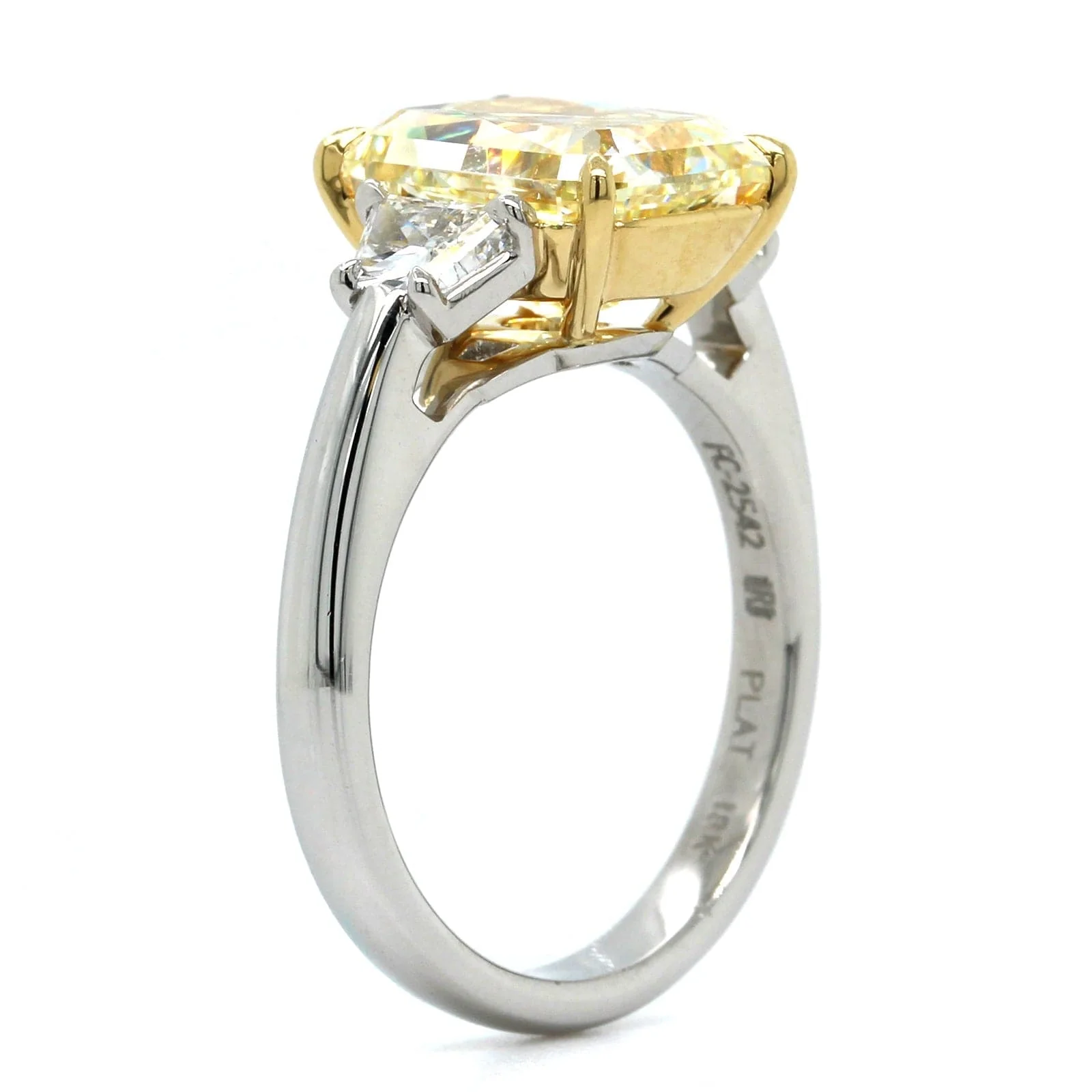 Platinum Radiant Cut Fancy Yellow Diamond 3 Stone Engagement Ring - Image 2