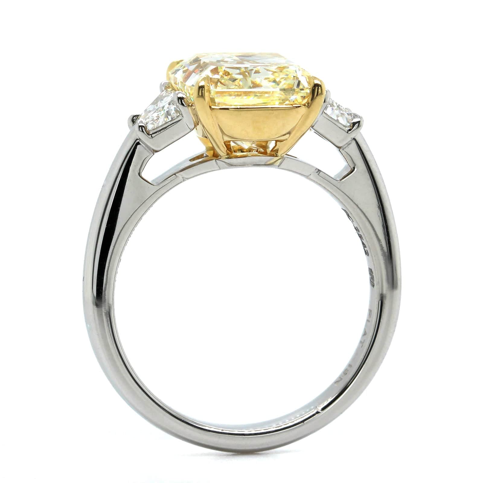 Platinum Radiant Cut Fancy Yellow Diamond 3 Stone Engagement Ring - Image 3