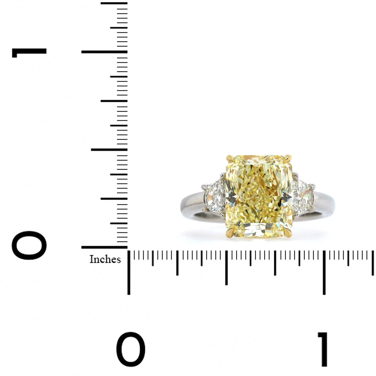 Platinum Radiant Cut Fancy Yellow Diamond 3 Stone Engagement Ring - Image 4