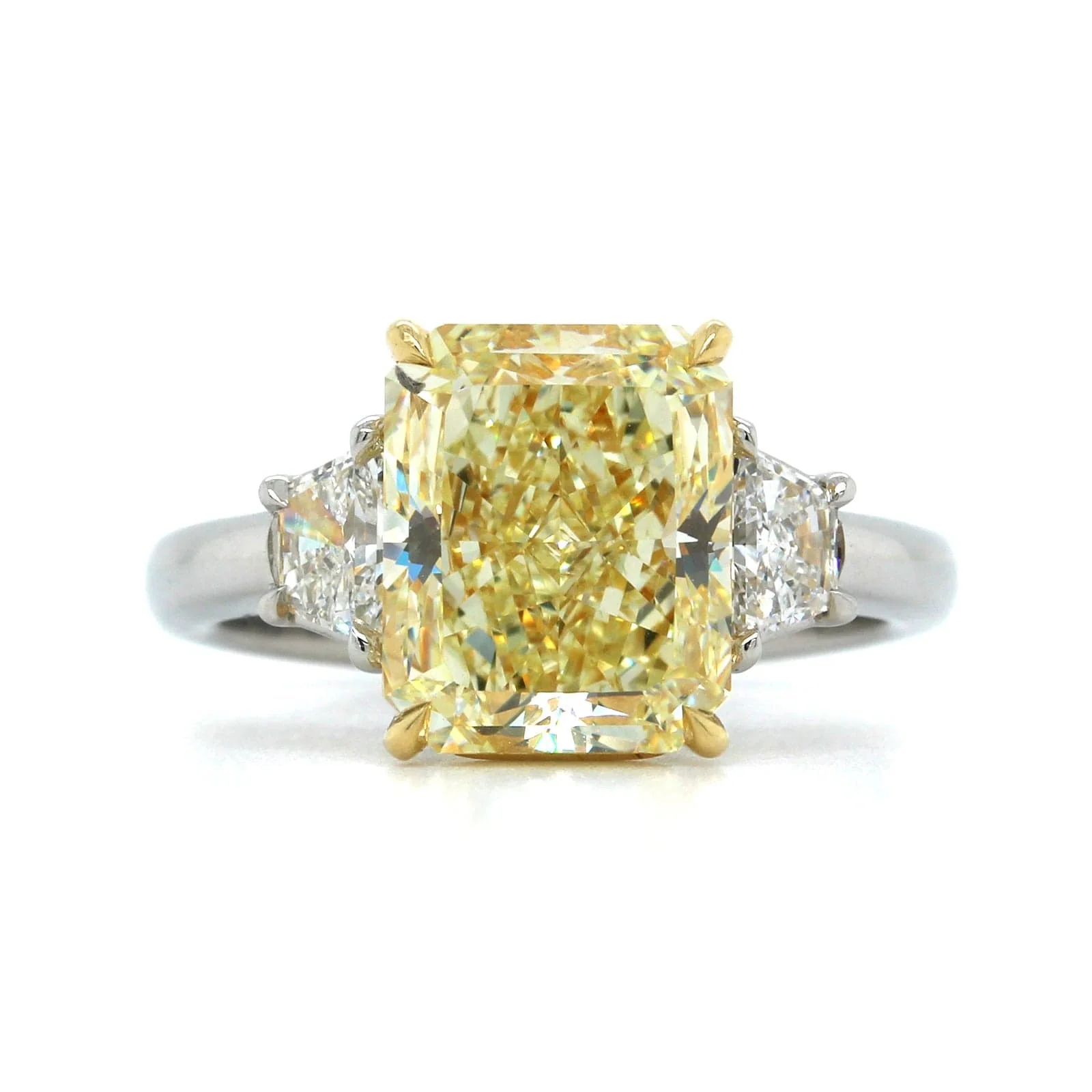 Platinum Radiant Cut Fancy Yellow Diamond 3 Stone Engagement Ring - Image 5
