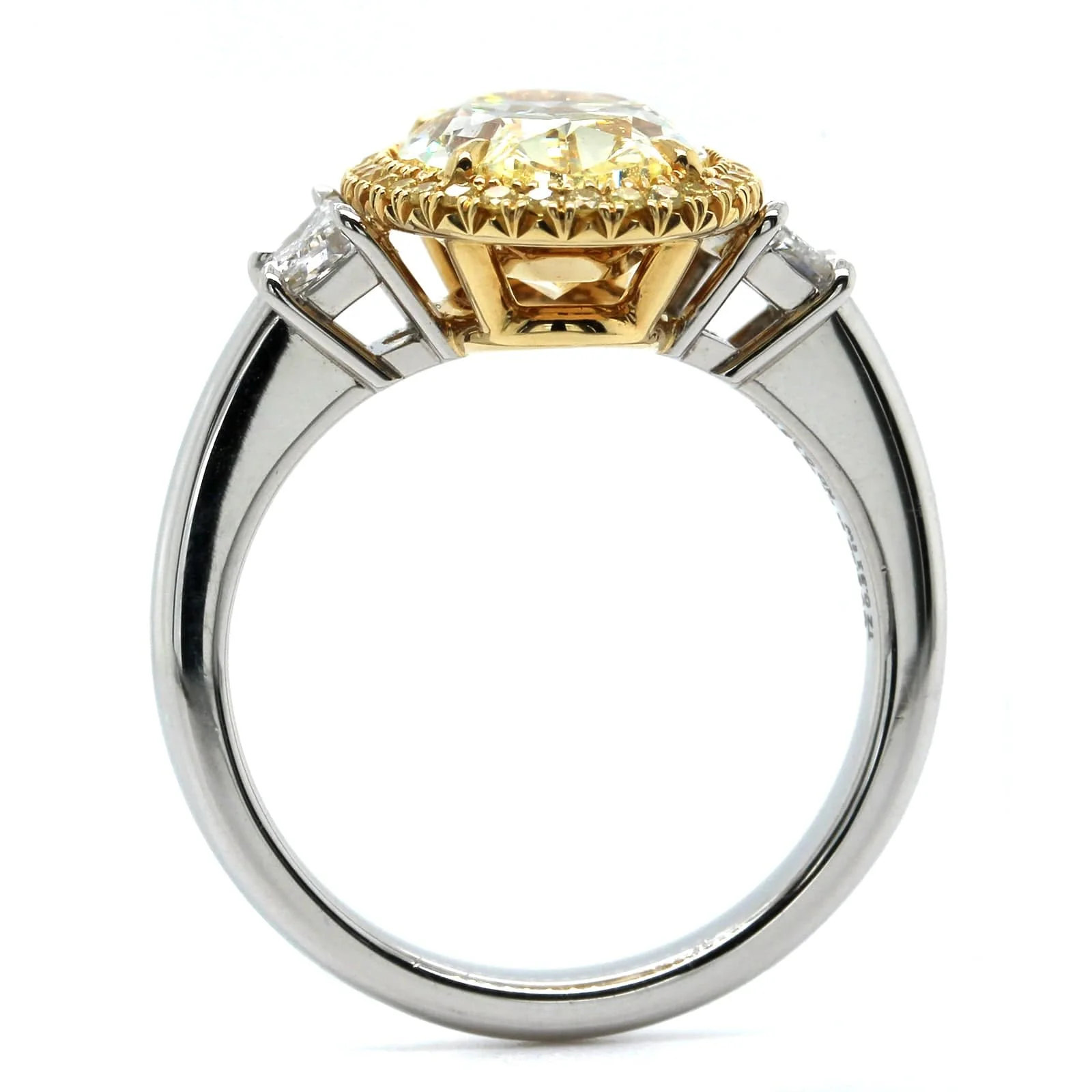 Platinum Oval Cut Fancy Yellow Diamond Engagement Ring - Image 3