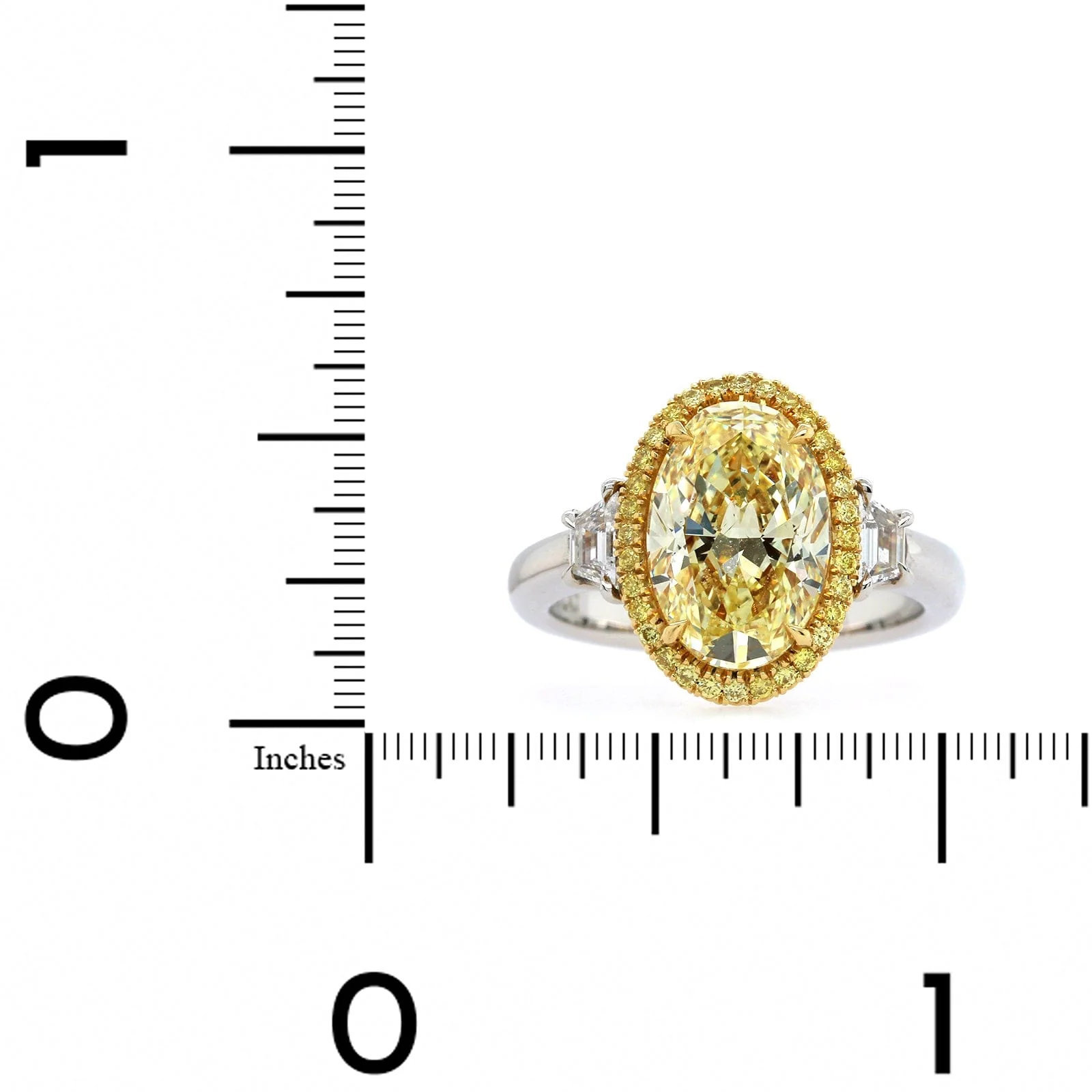 Platinum Oval Cut Fancy Yellow Diamond Engagement Ring - Image 4