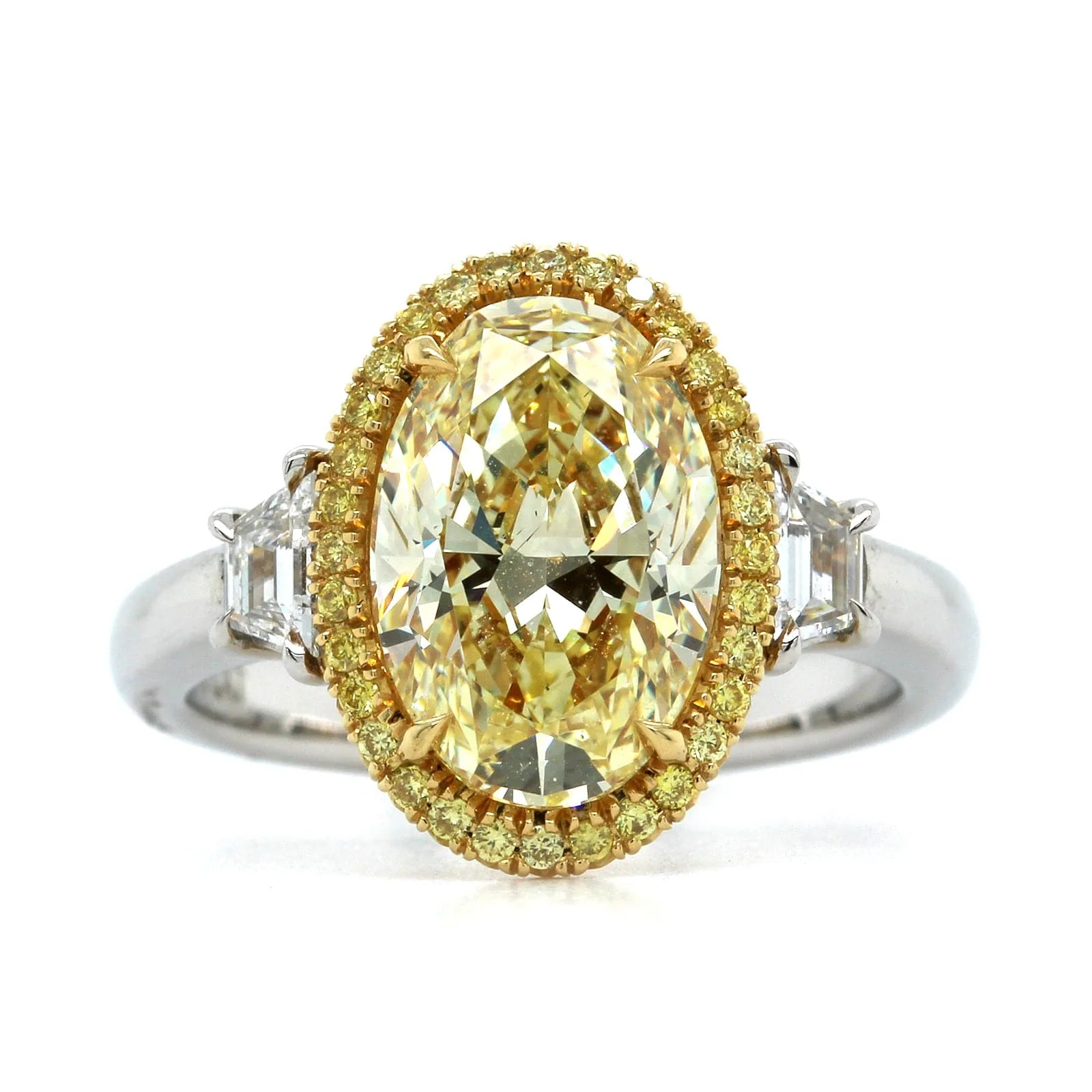 Platinum Oval Cut Fancy Yellow Diamond Engagement Ring - Image 5