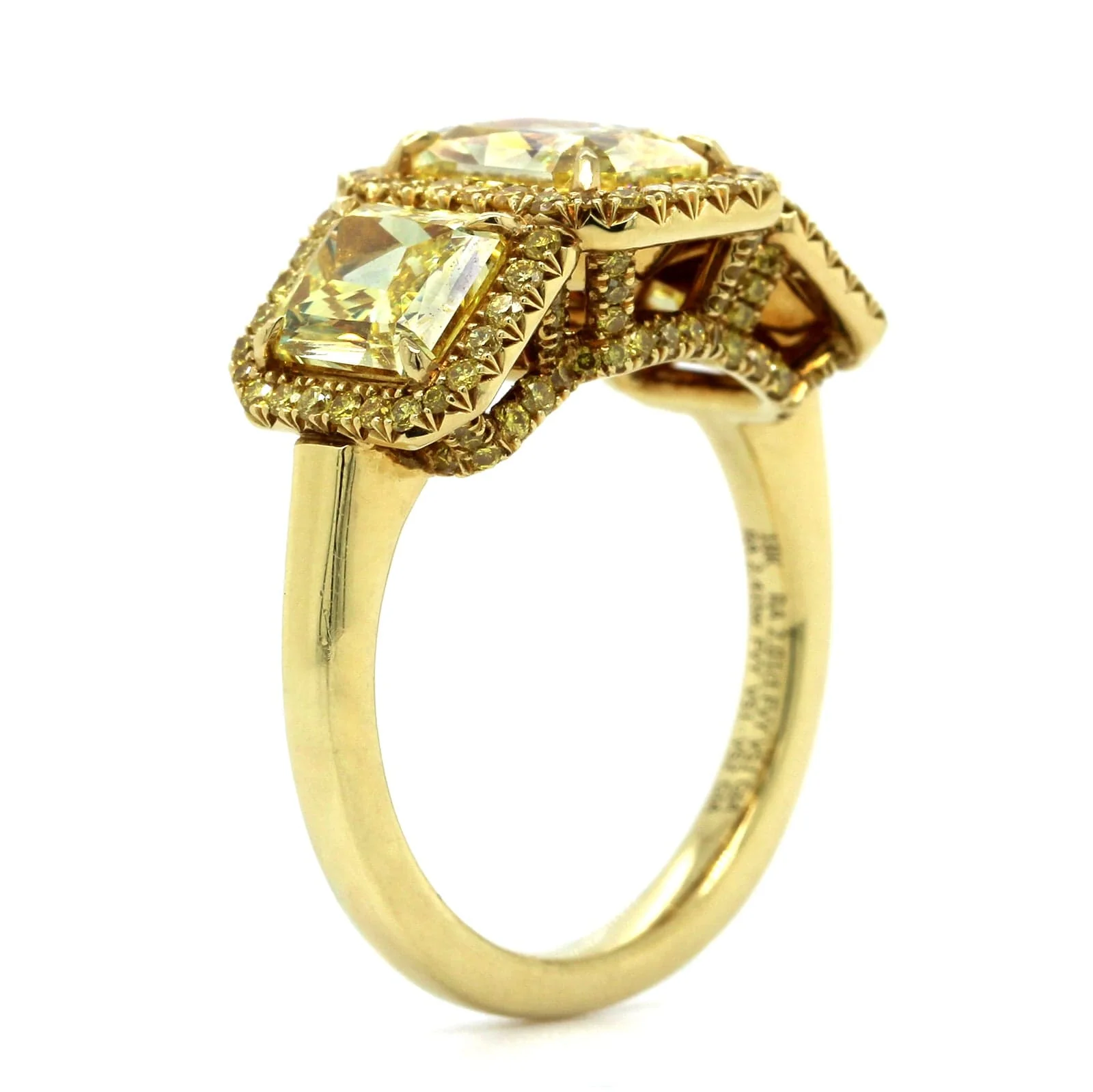 18K Yellow Gold 3 Radiant Cut Diamond Engagement Ring - Image 2
