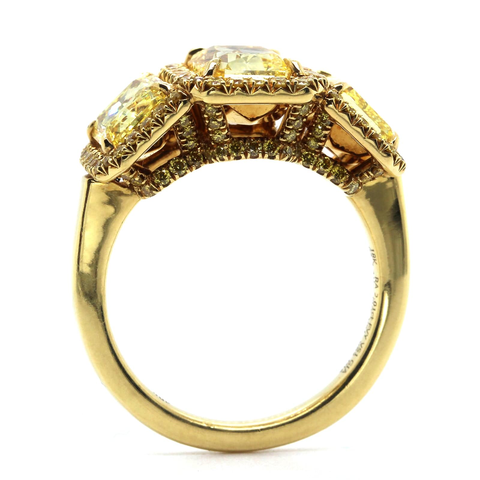 18K Yellow Gold 3 Radiant Cut Diamond Engagement Ring - Image 3