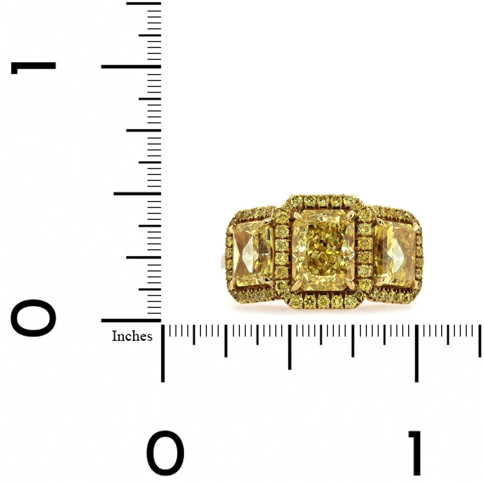 18K Yellow Gold 3 Radiant Cut Diamond Engagement Ring - Image 4
