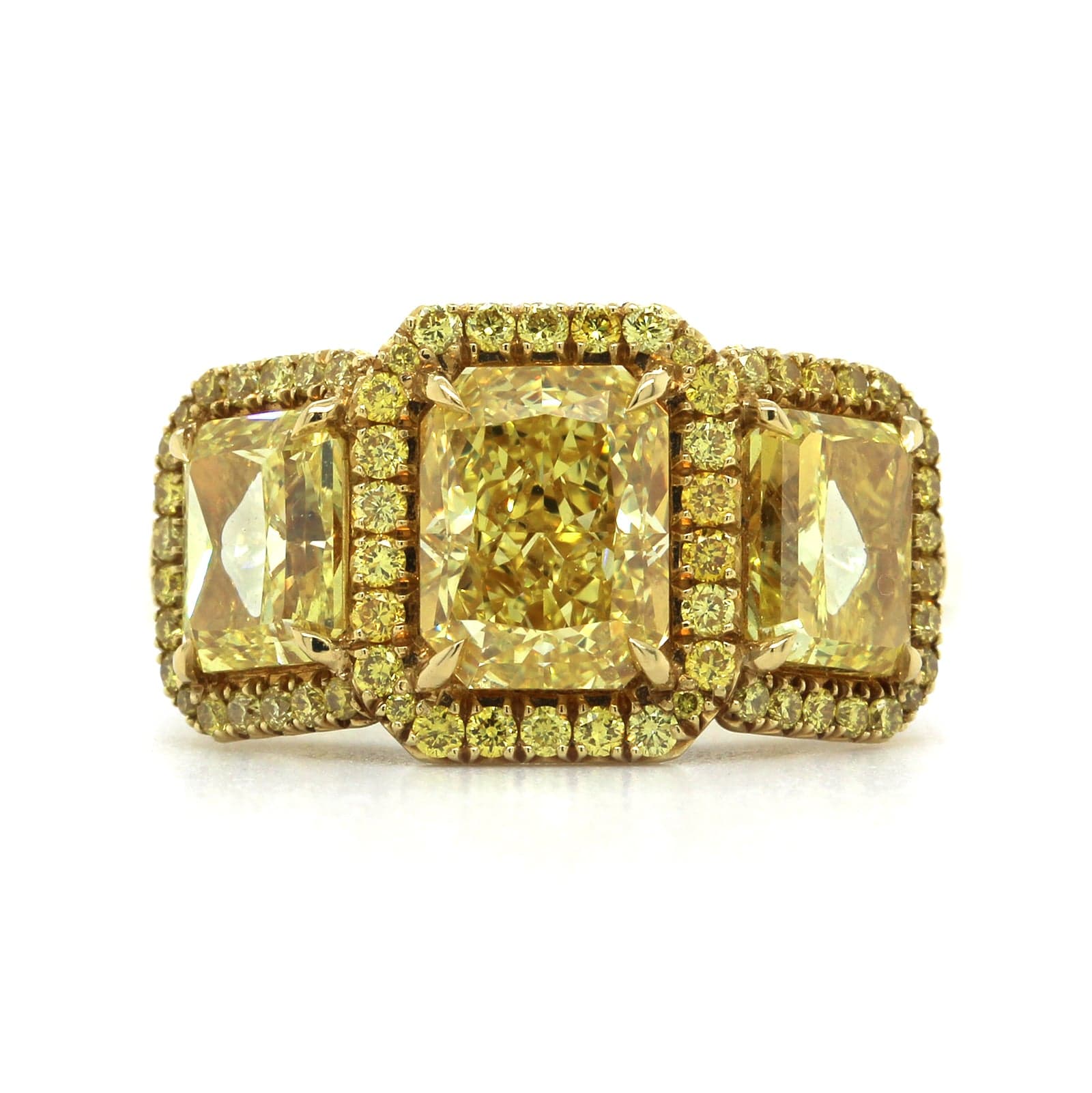 18K Yellow Gold 3 Radiant Cut Diamond Engagement Ring - Image 5