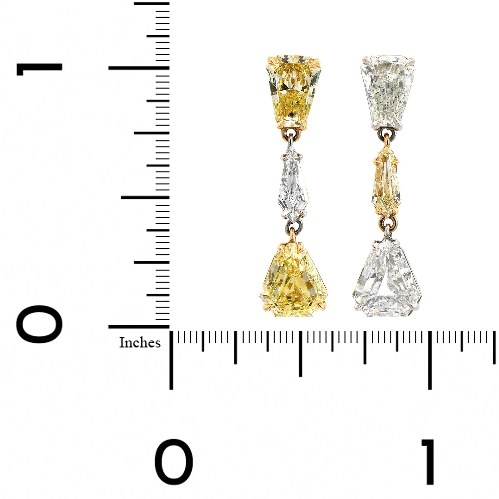 Platinum & 18K Yellow Gold Diamond Drop Earrings - Image 2