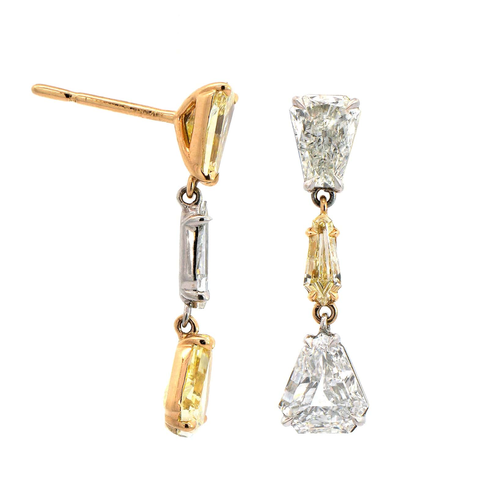 Platinum & 18K Yellow Gold Diamond Drop Earrings - Image 3