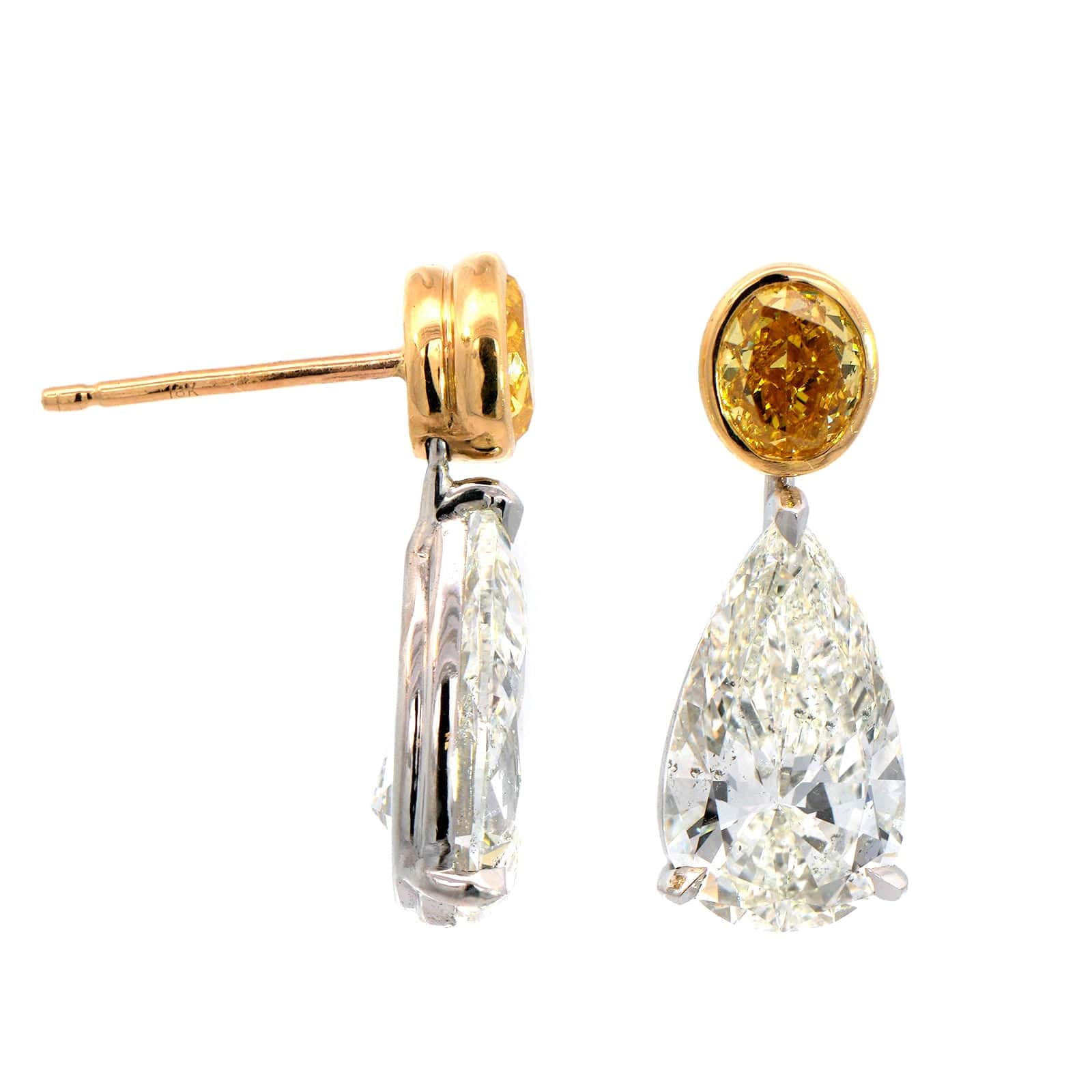 Platinum & 18K Yellow Gold Diamond Dangle Earrings - Image 3