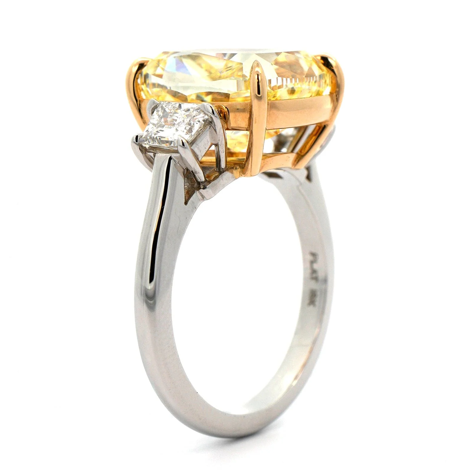 Platinum and 18K Yellow Gold 3 Stone Fancy Yellow Diamond Ring - Image 2