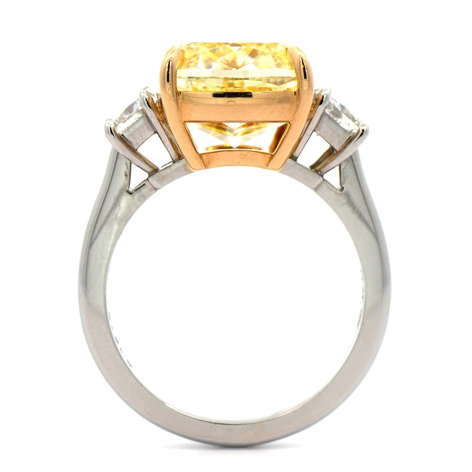 Platinum and 18K Yellow Gold 3 Stone Fancy Yellow Diamond Ring - Image 3
