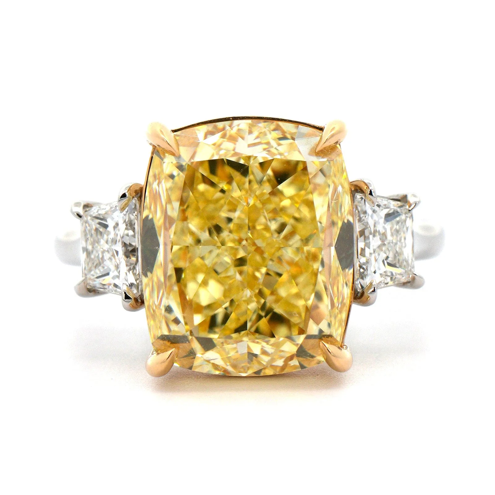 Platinum and 18K Yellow Gold 3 Stone Fancy Yellow Diamond Ring - Image 5