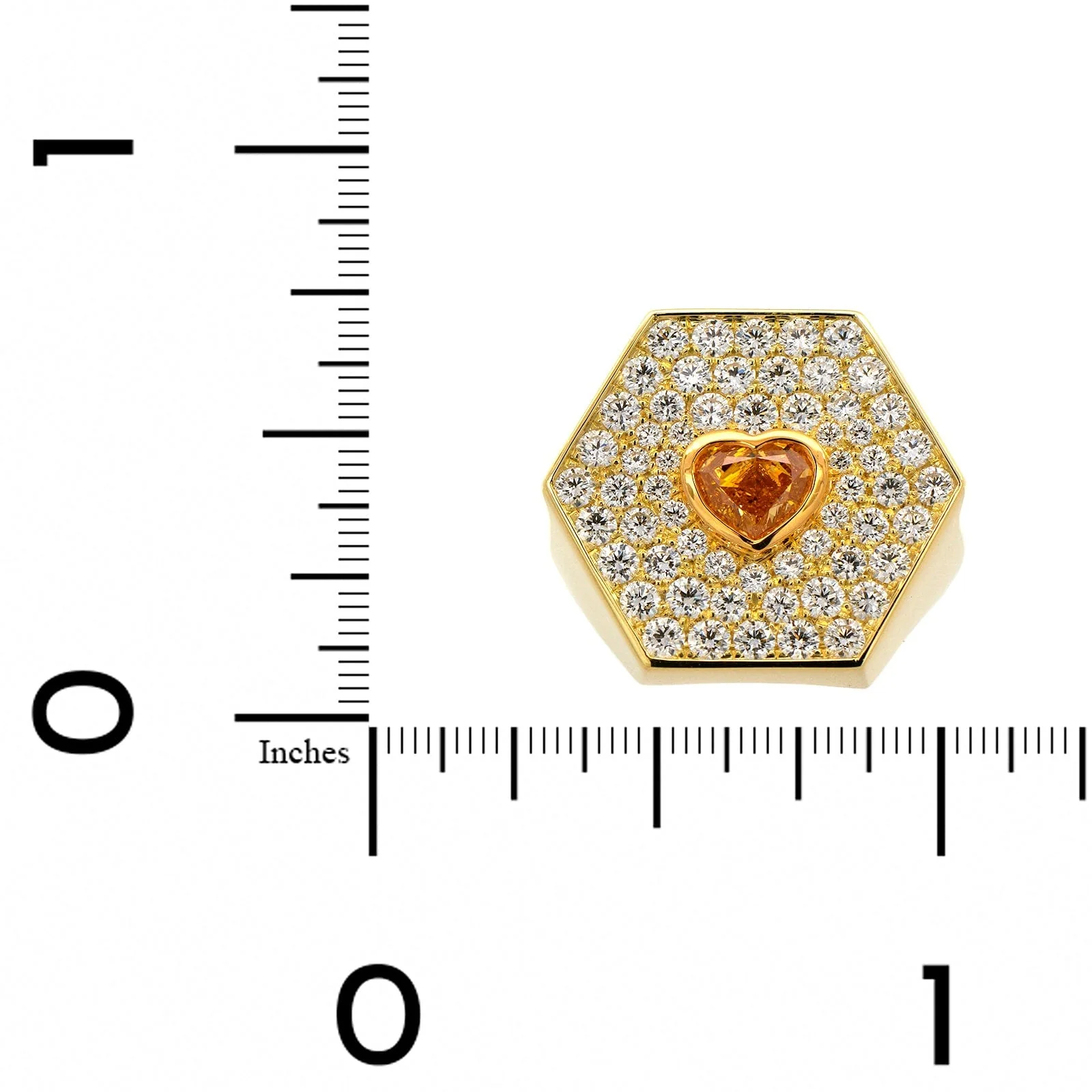 18K Yellow Gold Orange Diamond Hexagon Shaped Ring - Image 4