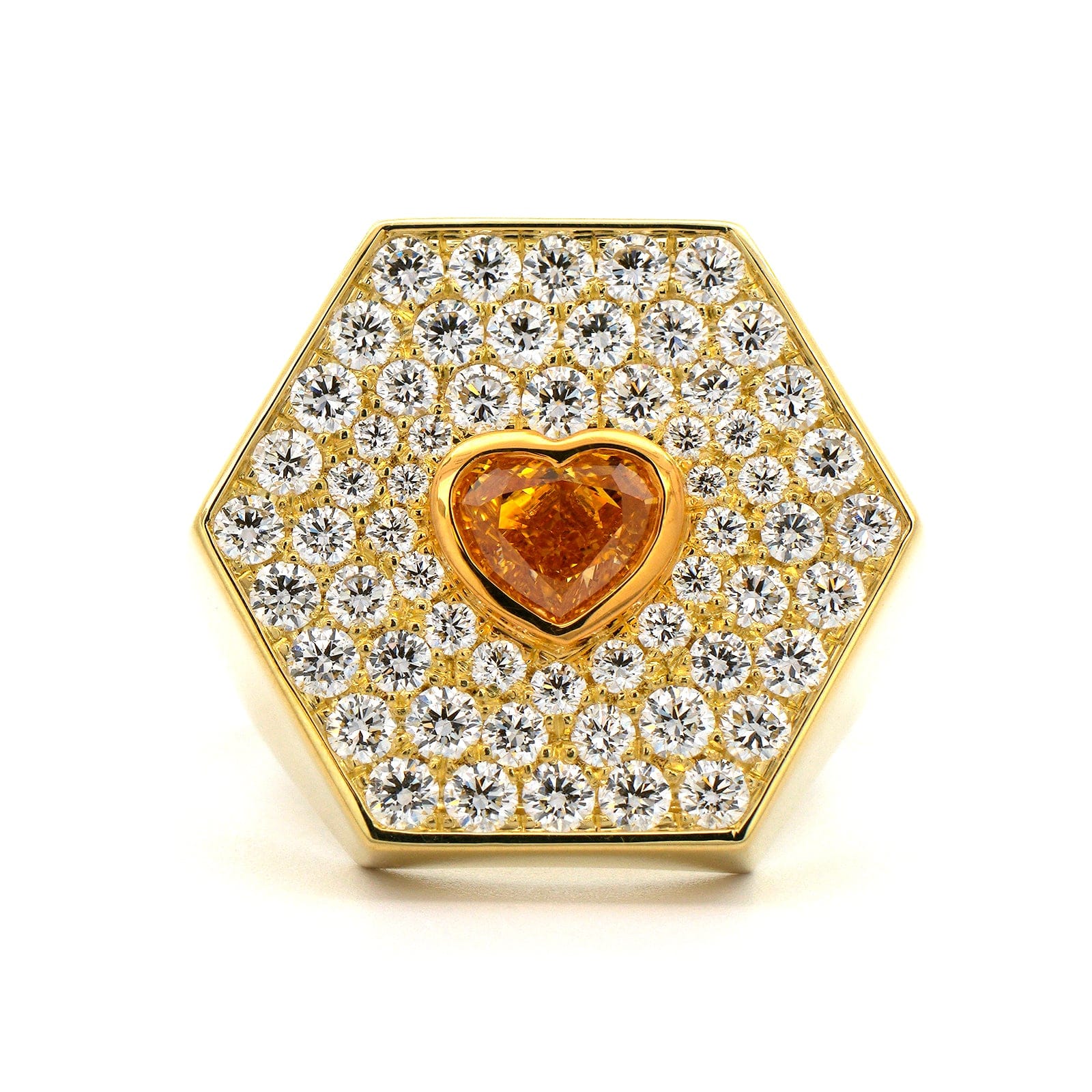 18K Yellow Gold Orange Diamond Hexagon Shaped Ring - Image 5