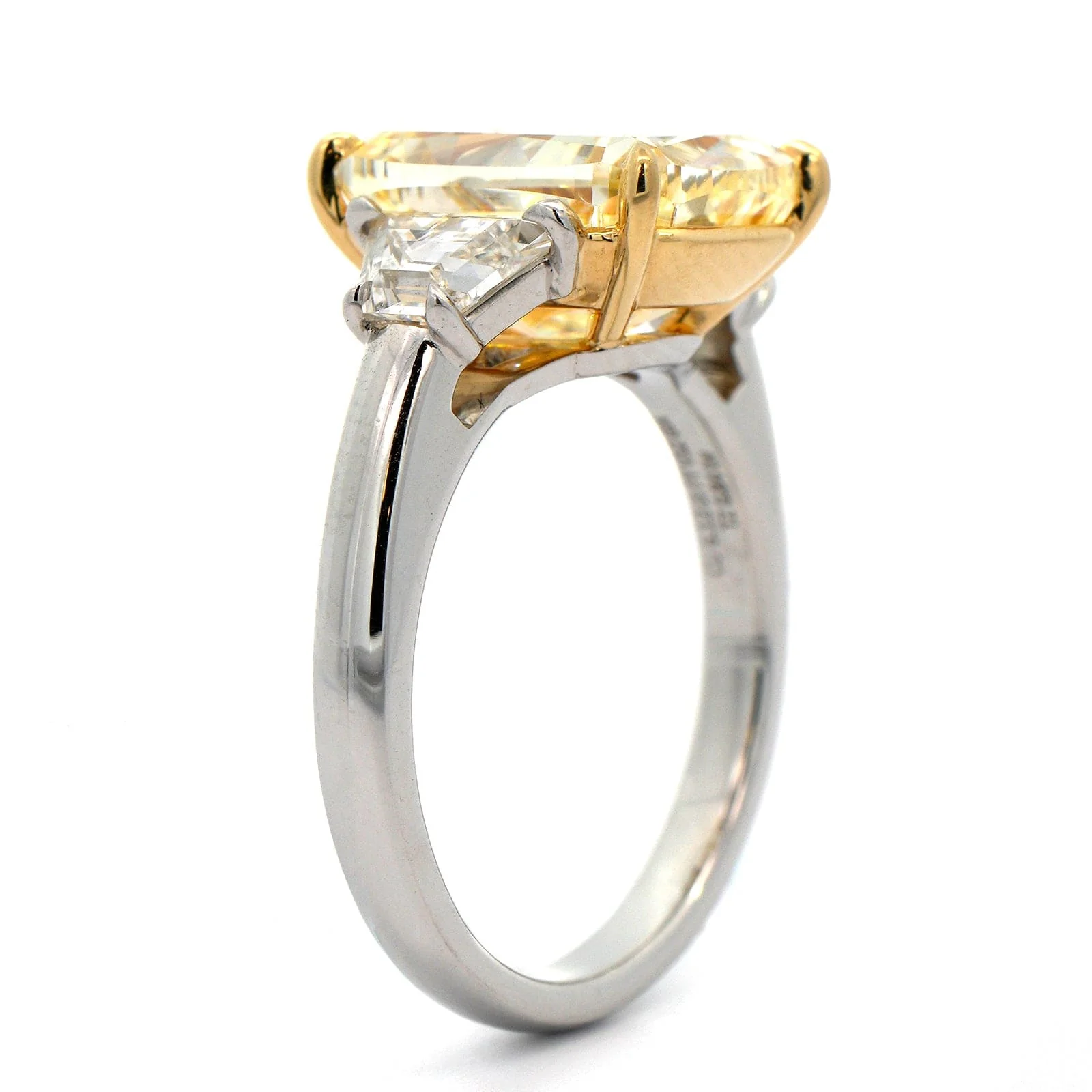 Platinum and 18K Yellow Gold 3 Stone Fancy Yellow Diamond Ring - Image 2
