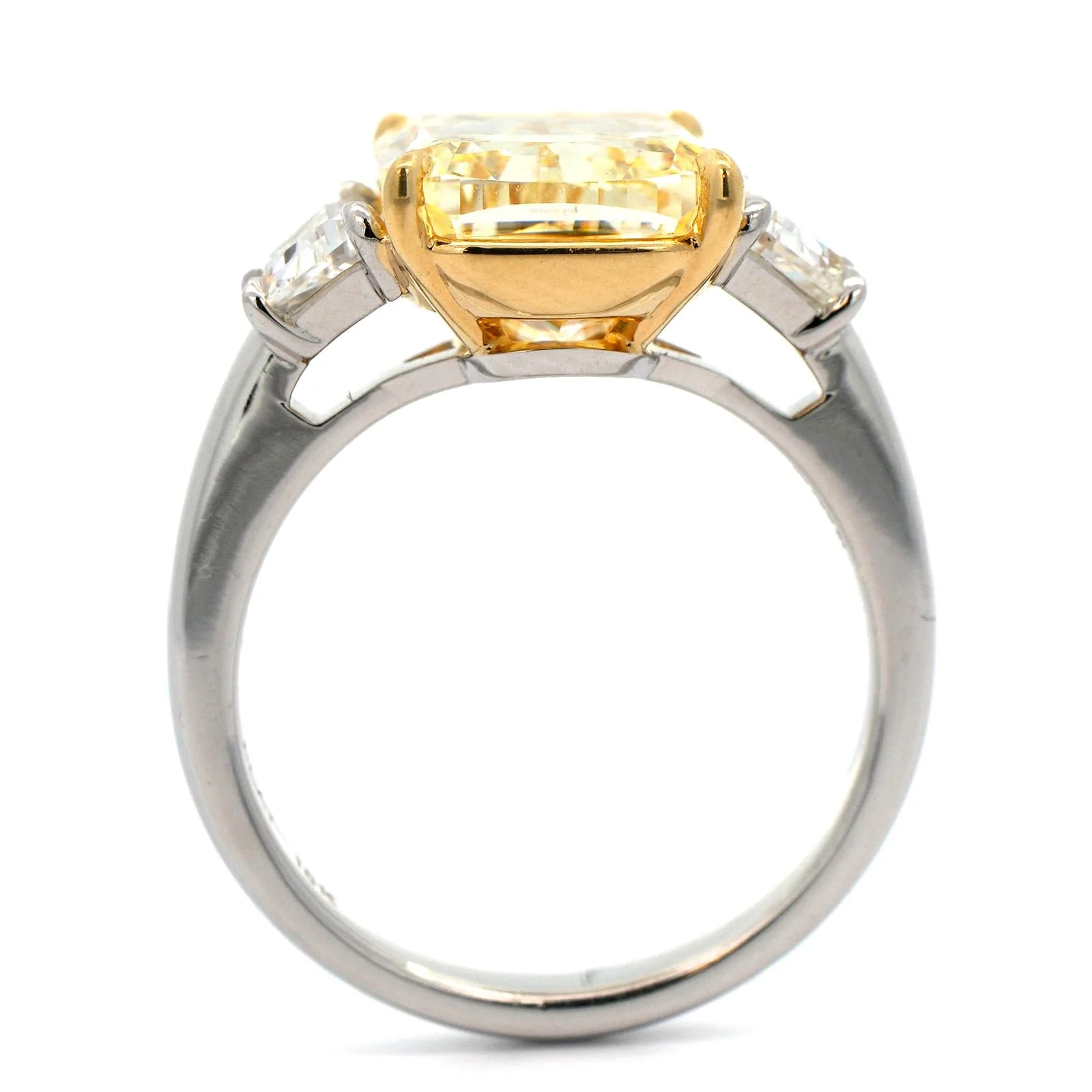 Platinum and 18K Yellow Gold 3 Stone Fancy Yellow Diamond Ring - Image 3