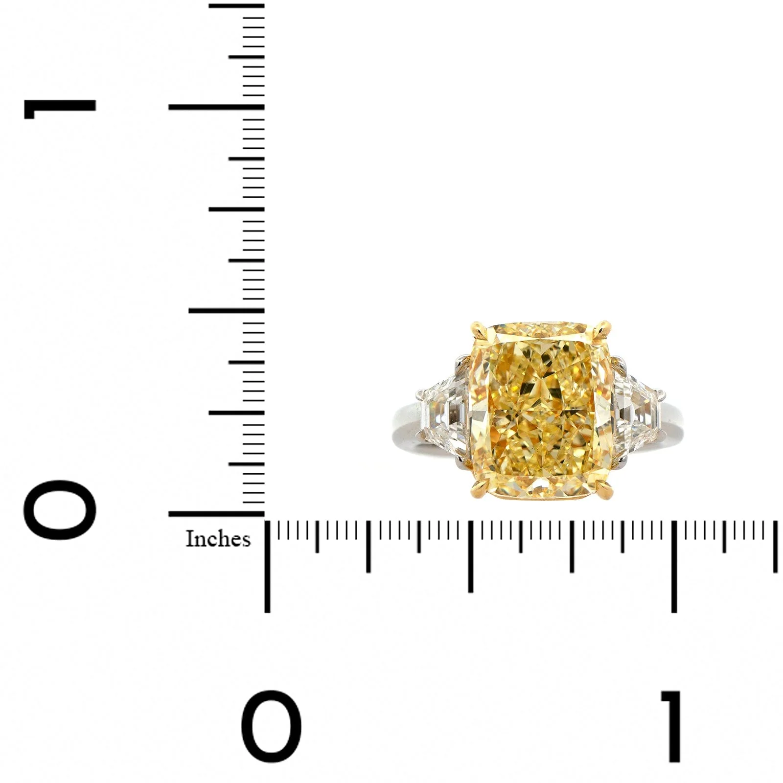 Platinum and 18K Yellow Gold 3 Stone Fancy Yellow Diamond Ring - Image 4