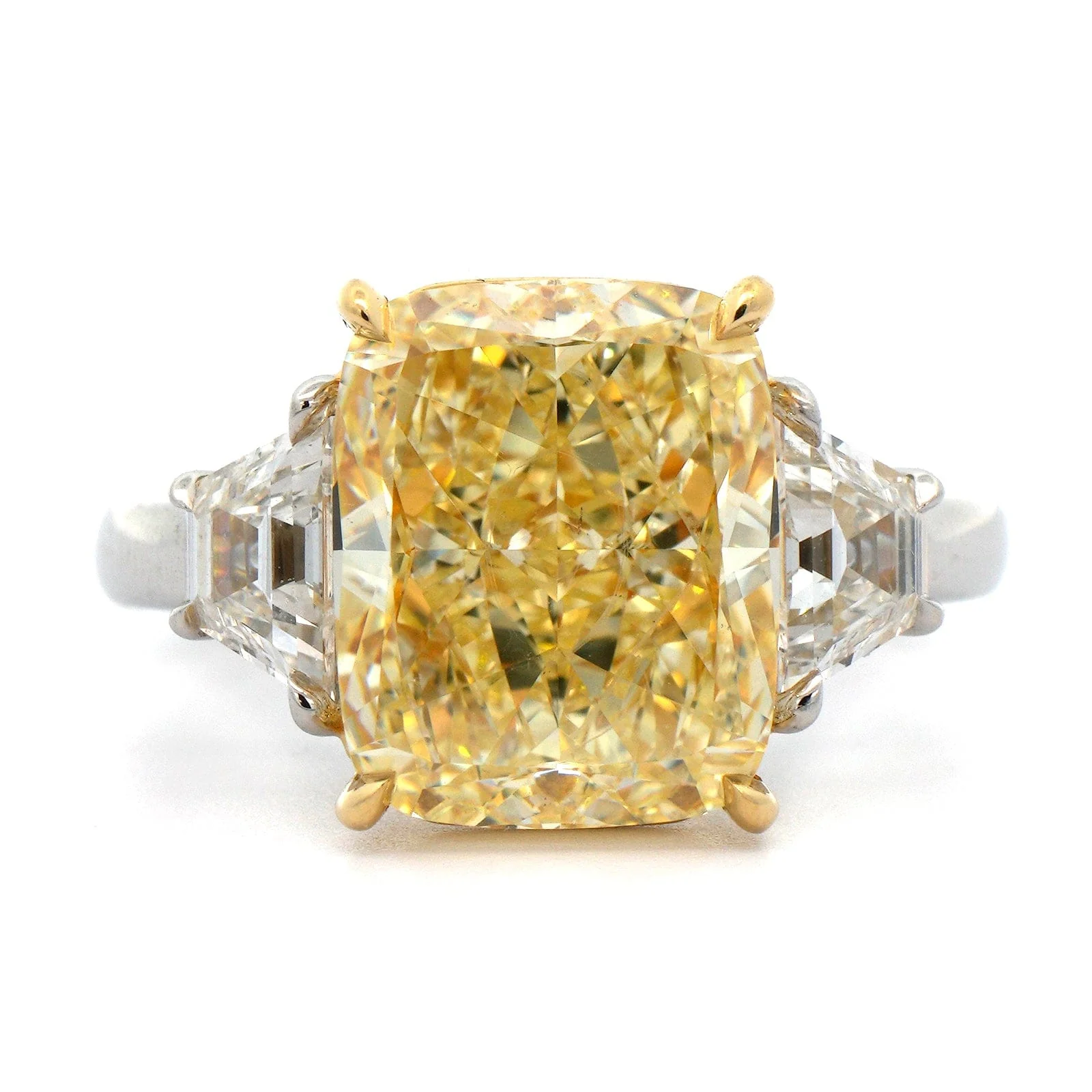 Platinum and 18K Yellow Gold 3 Stone Fancy Yellow Diamond Ring - Image 5