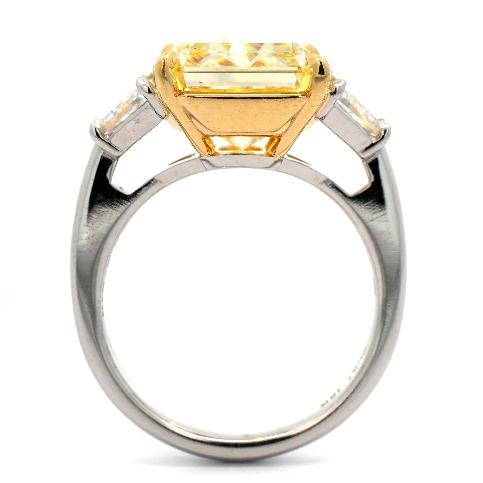 Platinum and 18K Yellow Gold 3 Stone Fancy Yellow Diamond Ring - Image 3