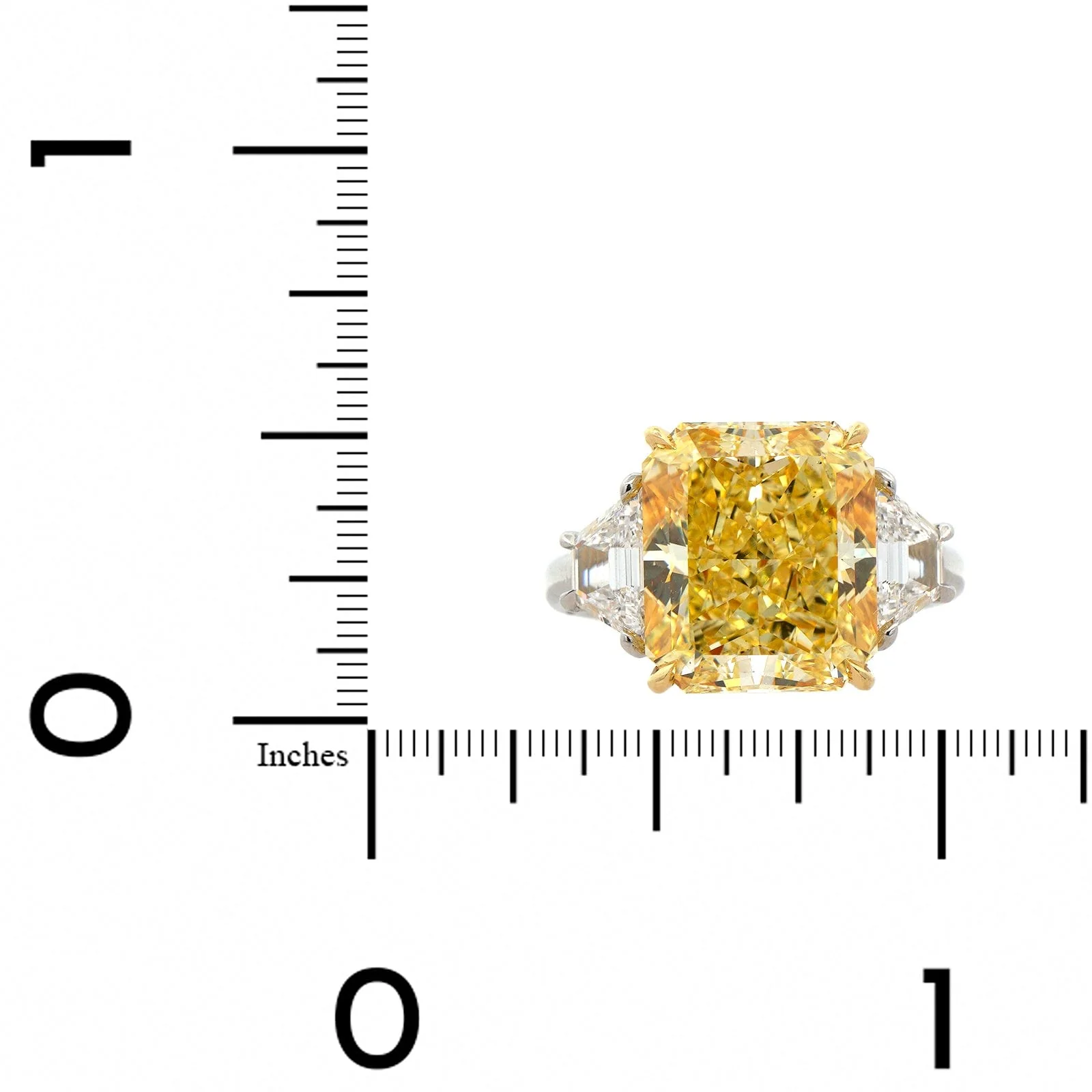 Platinum and 18K Yellow Gold 3 Stone Fancy Yellow Diamond Ring - Image 4
