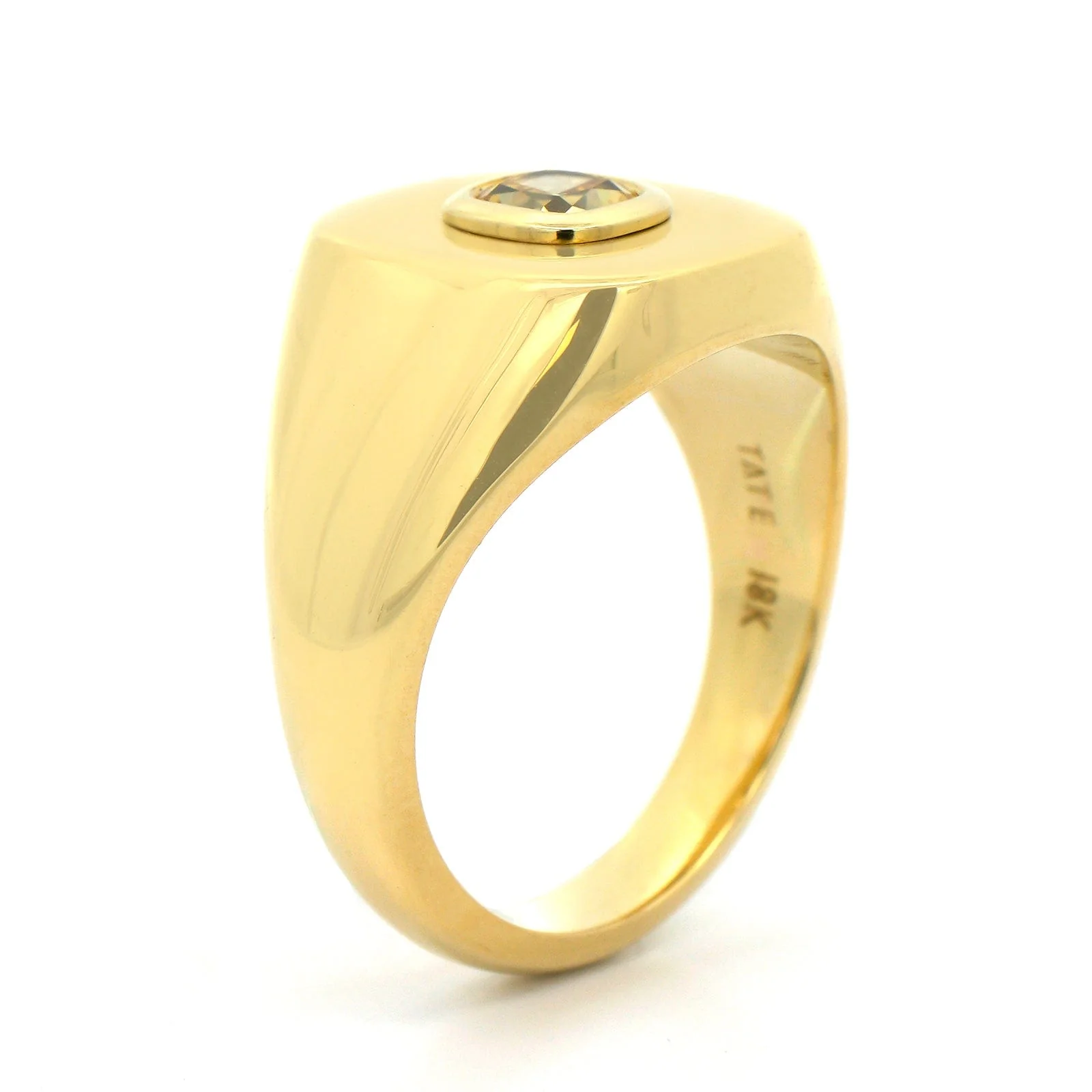 18K Yellow Gold Bezel Set Yellow Diamond Signet Ring - Image 2