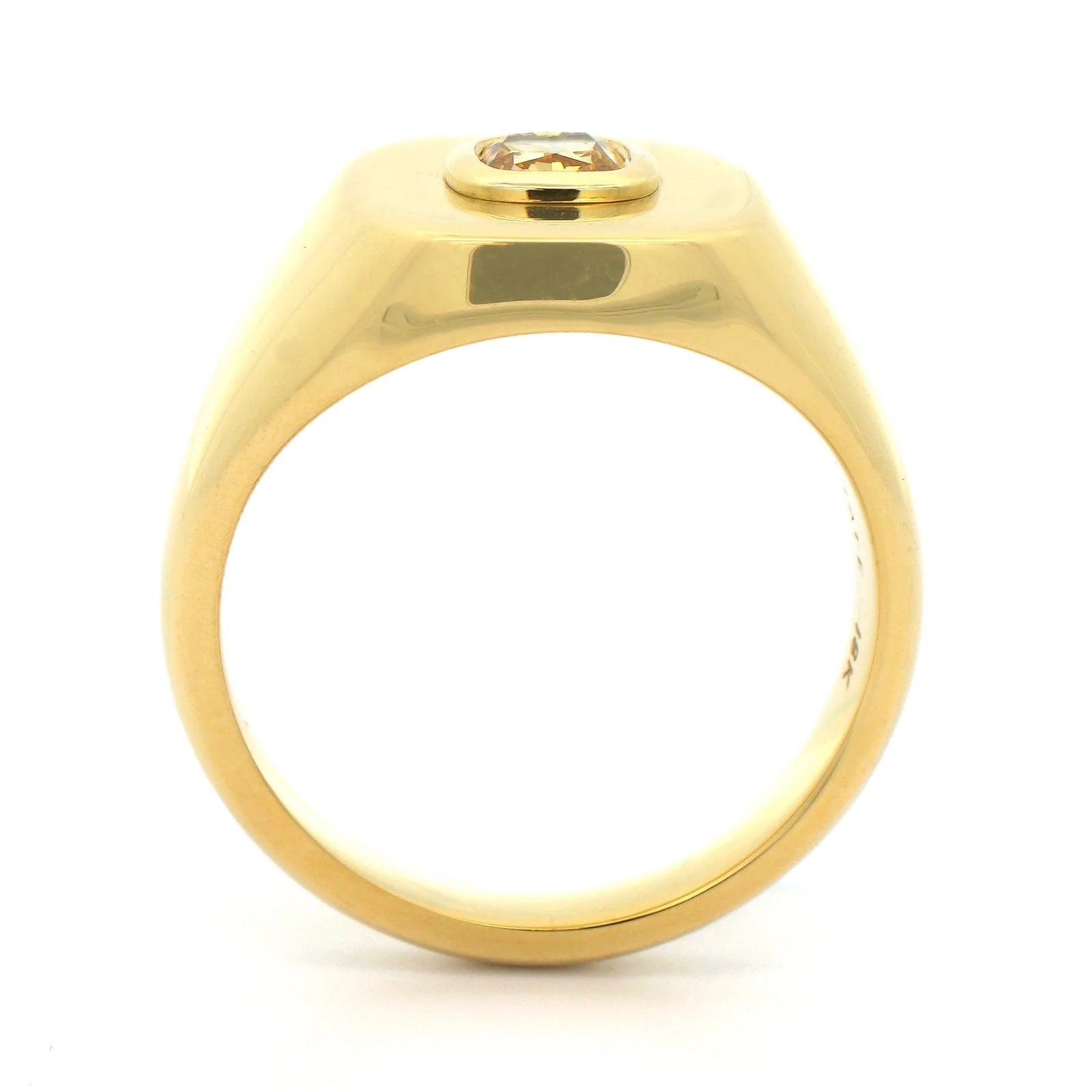 18K Yellow Gold Bezel Set Yellow Diamond Signet Ring - Image 3